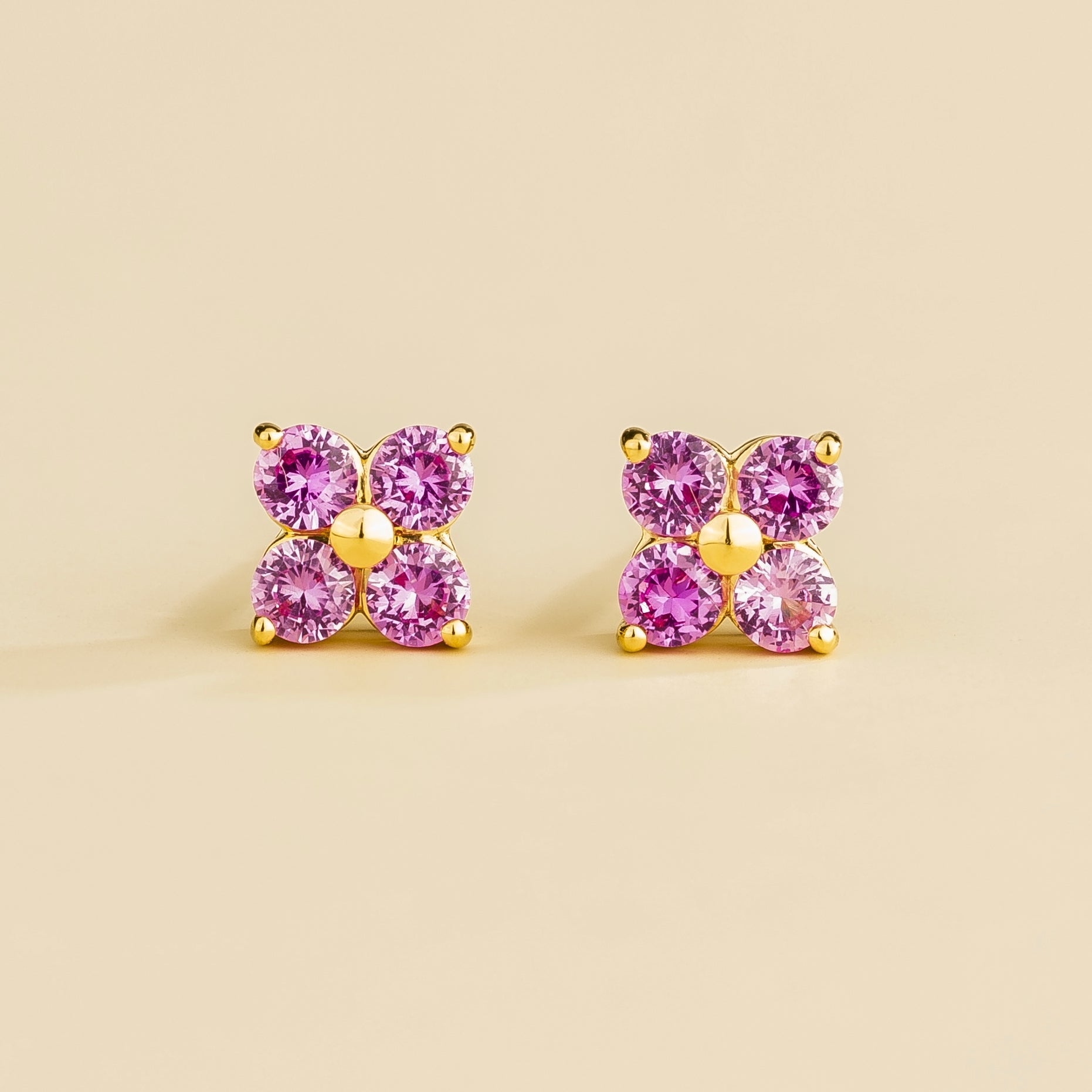 Petale Gold Earrings Set With Pink Sapphires