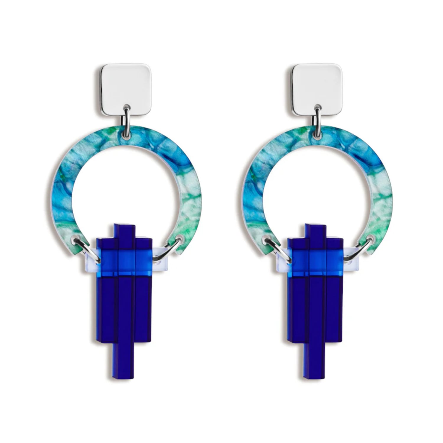 Petite Art Deco Chandeliers - Blue & Green Lava