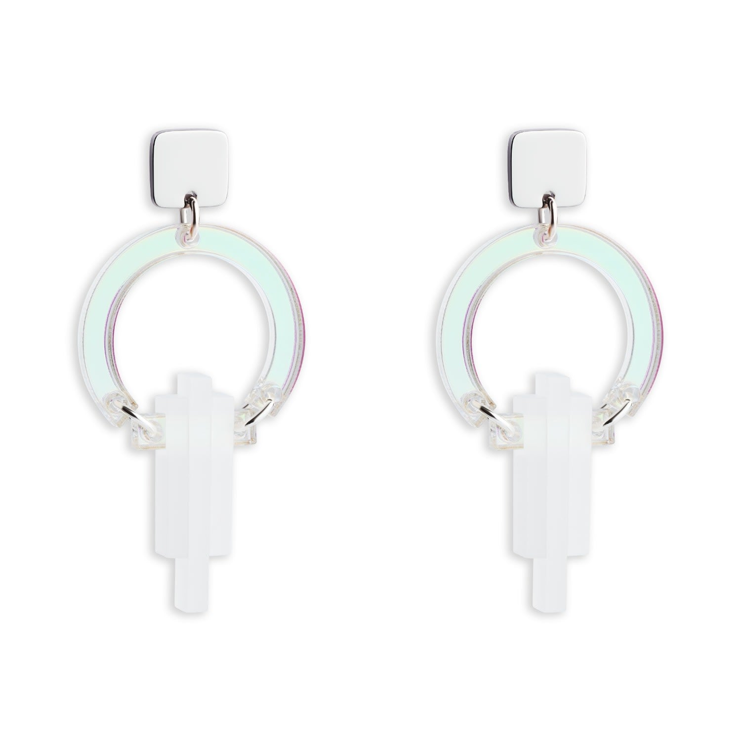 Petite Art Deco Chandeliers - Iridescent And White Frost