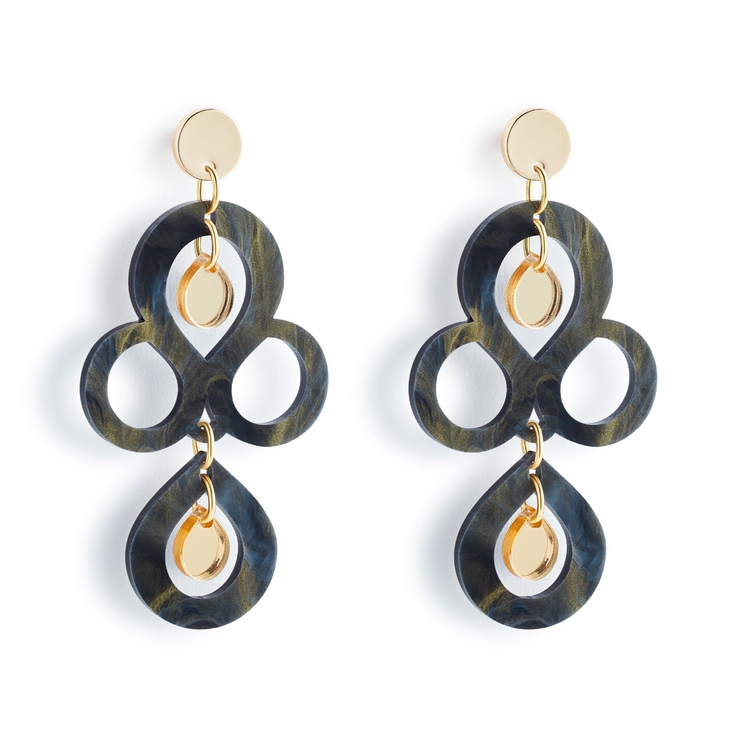 Petite Batik Earrings - Black Swirl & Gold Mirror