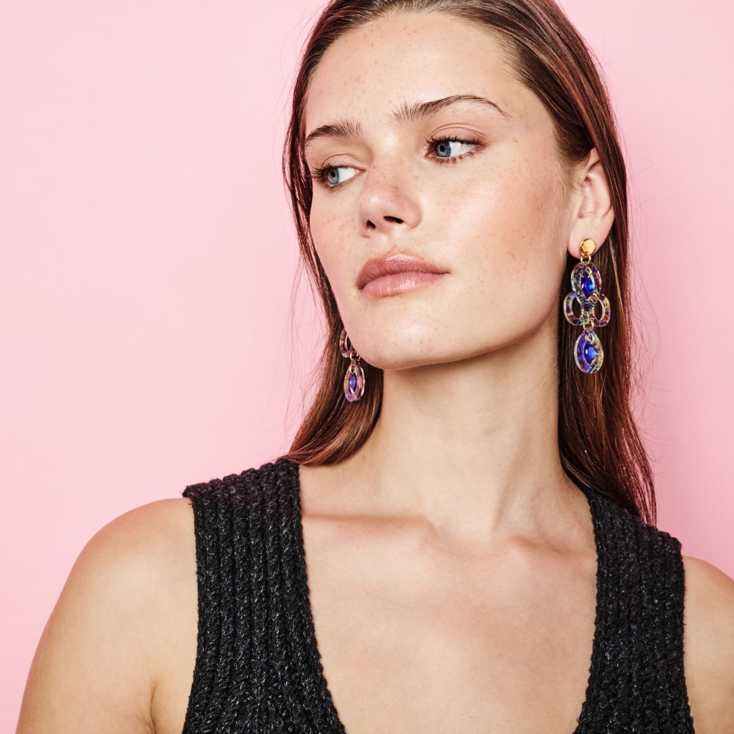 Petite Batik Earrings - Blue Splatter & Blue Mirror