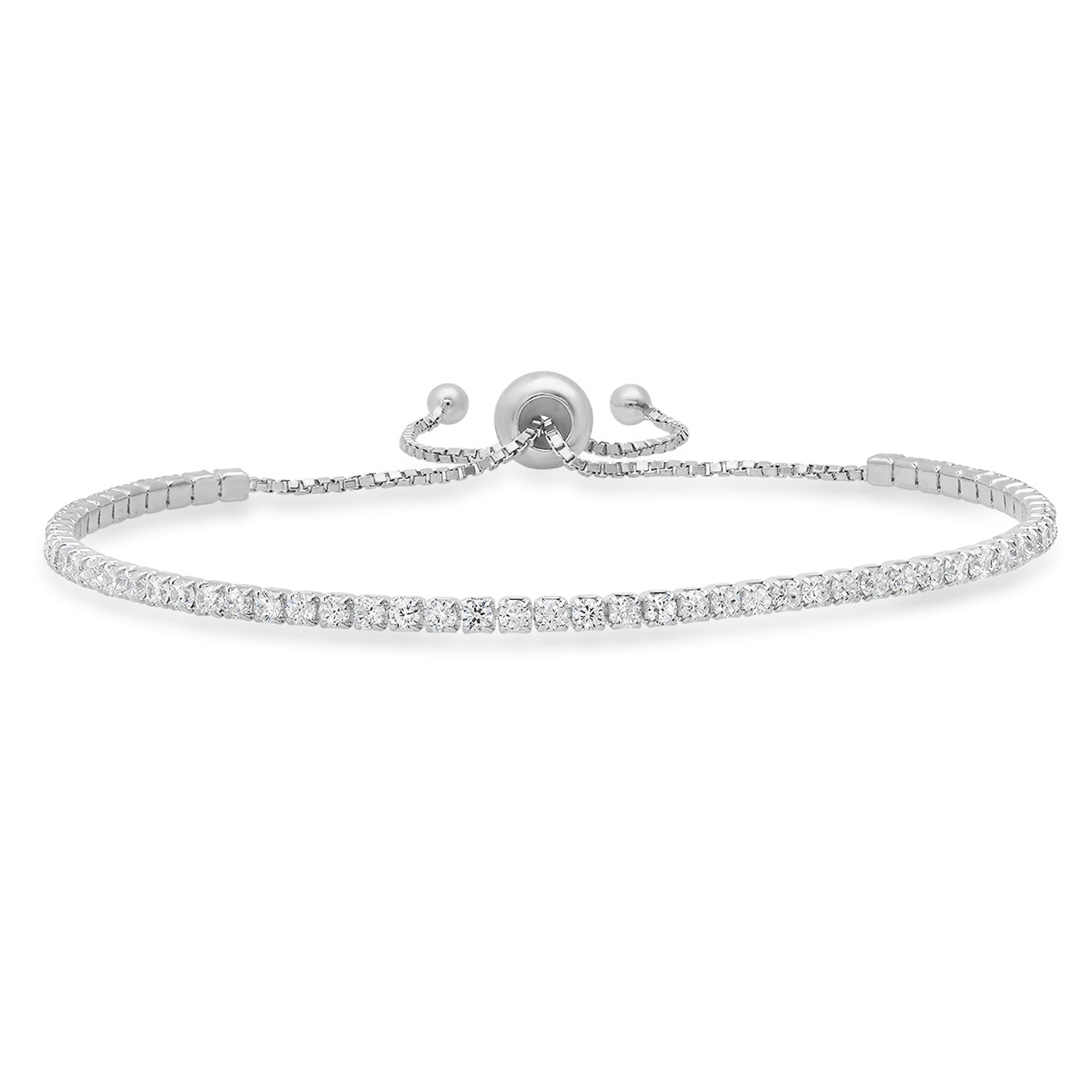 Petite Diamond Cz Adjustable Tennis Bracelet In Sterling Silver