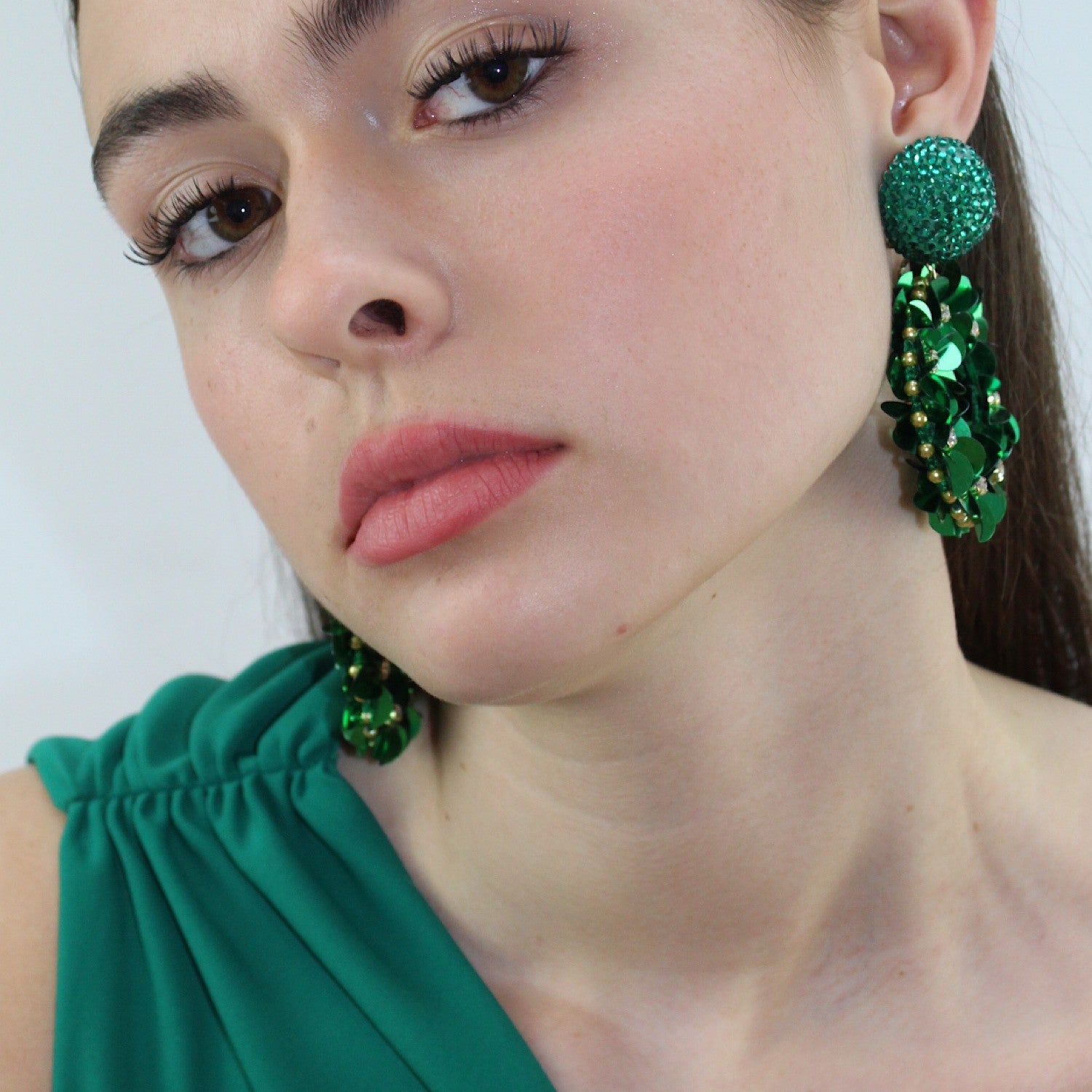 Petite Yasmine Hoops Emerald