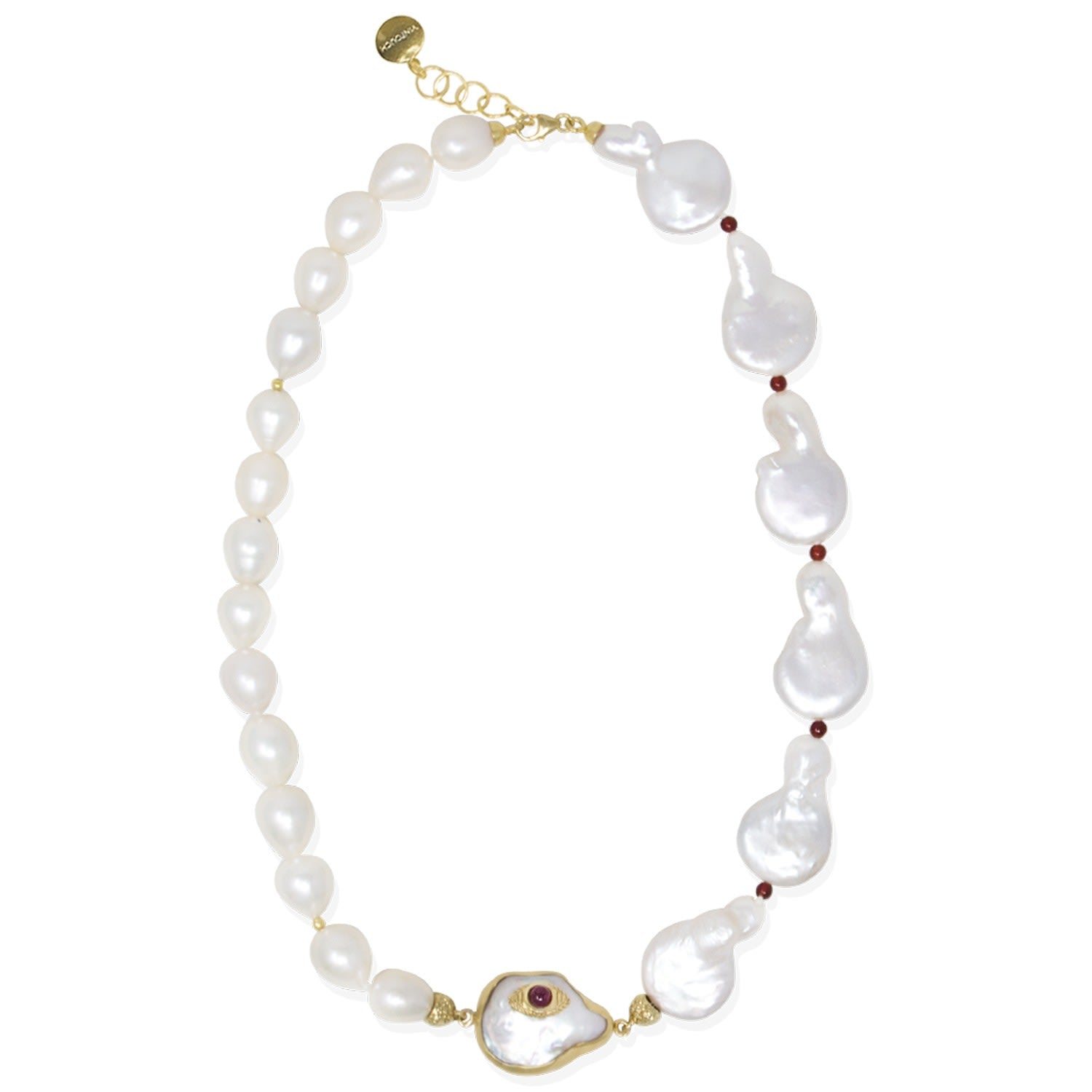 The Eye Gold-Plated Pink Ruby & Pearl Statement Necklace