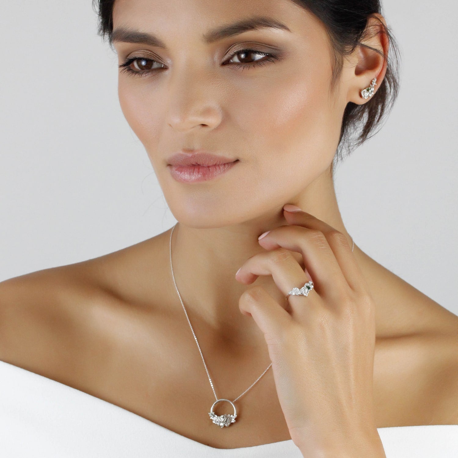 Rose Halo Necklace - Silver