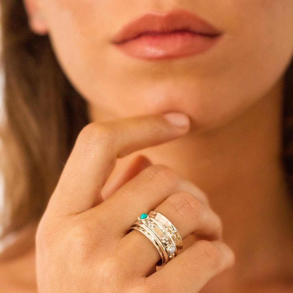 Rajput Serenity Silver Spinning Ring - Turquoise & Pearl