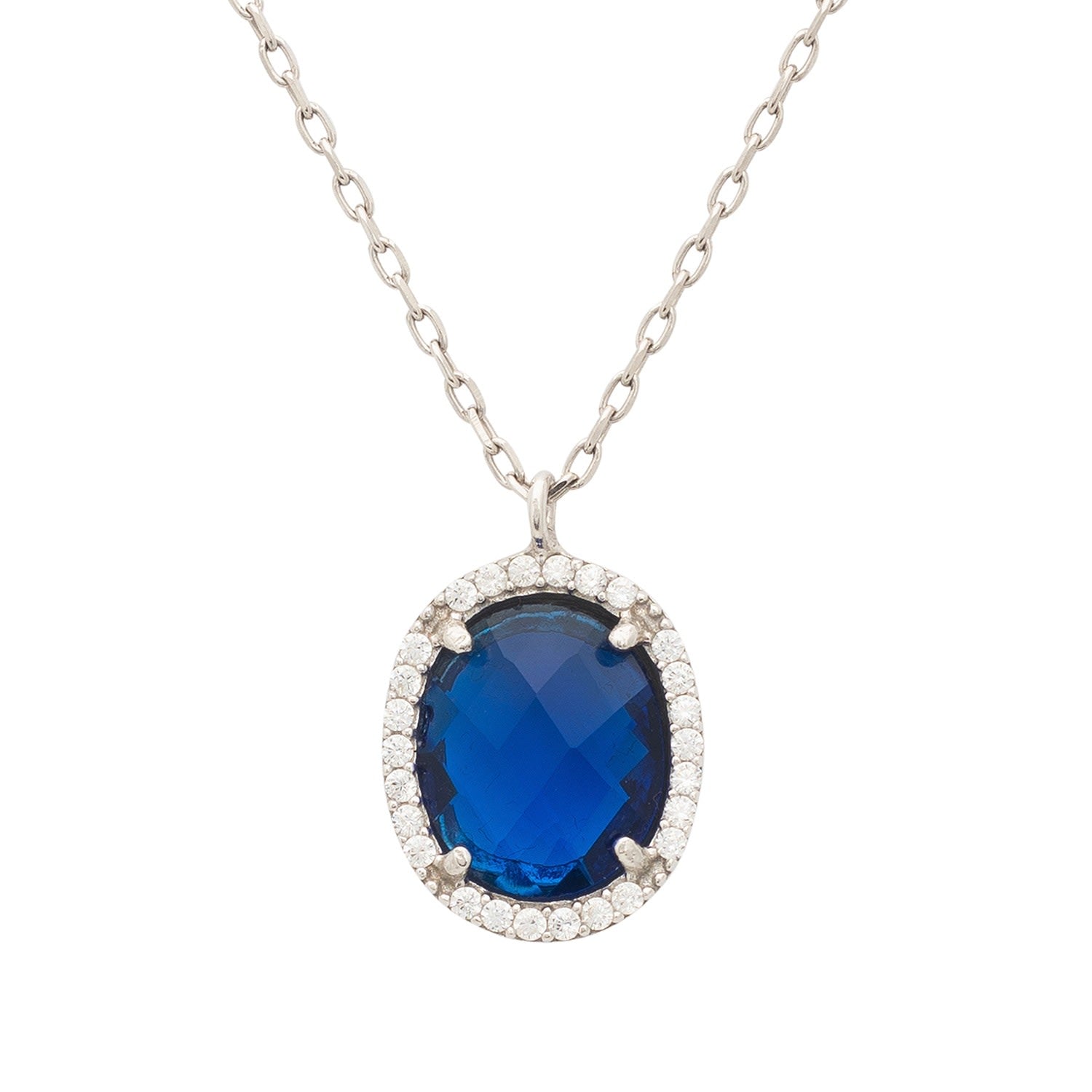 Beatrice Oval Gemstone Pendant Necklace Silver Sapphire Hydro