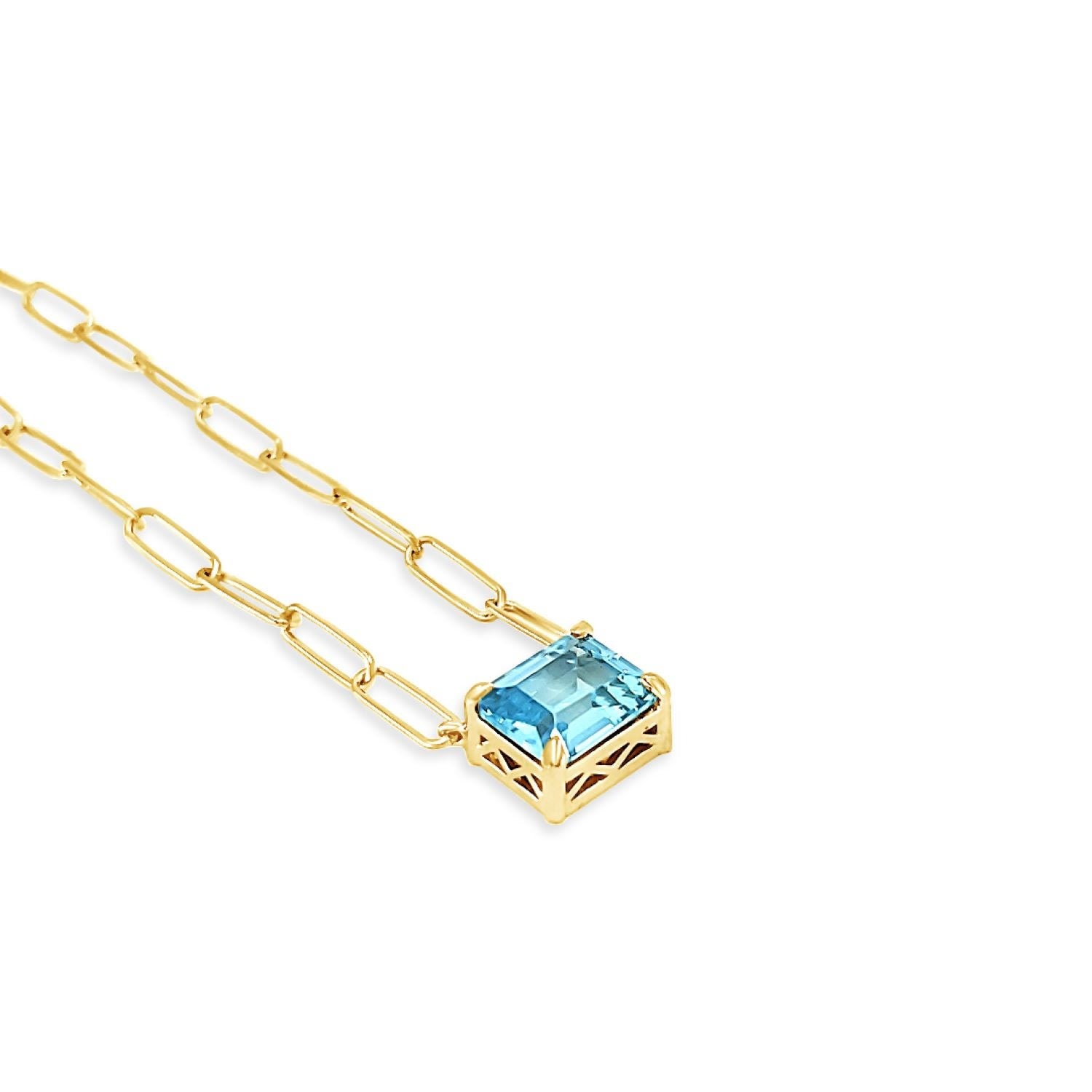 Paperclip Chain With Colored Stone Blue Topaz - Gold