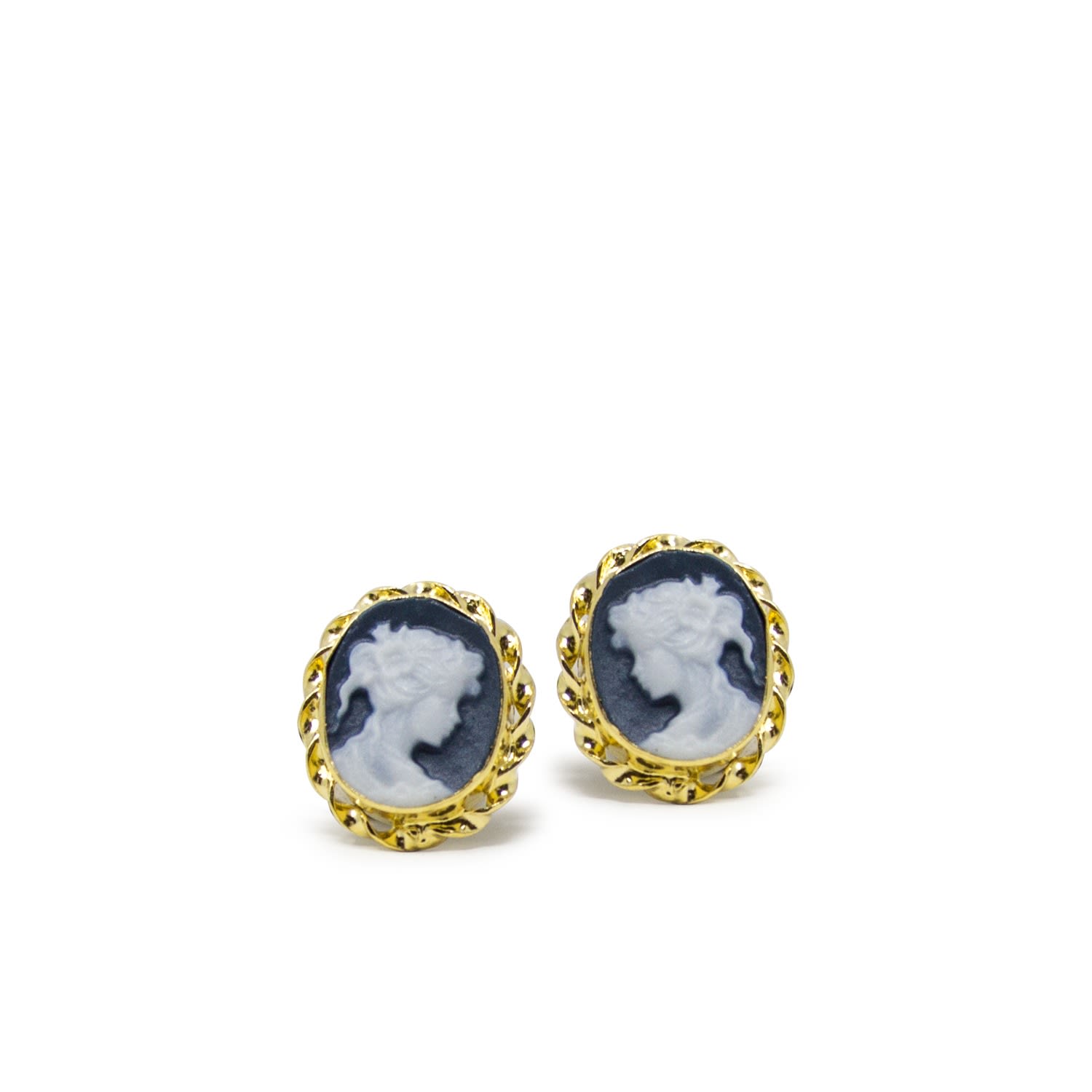 Gold-Plated Black Mini Cameo Stud Earrings