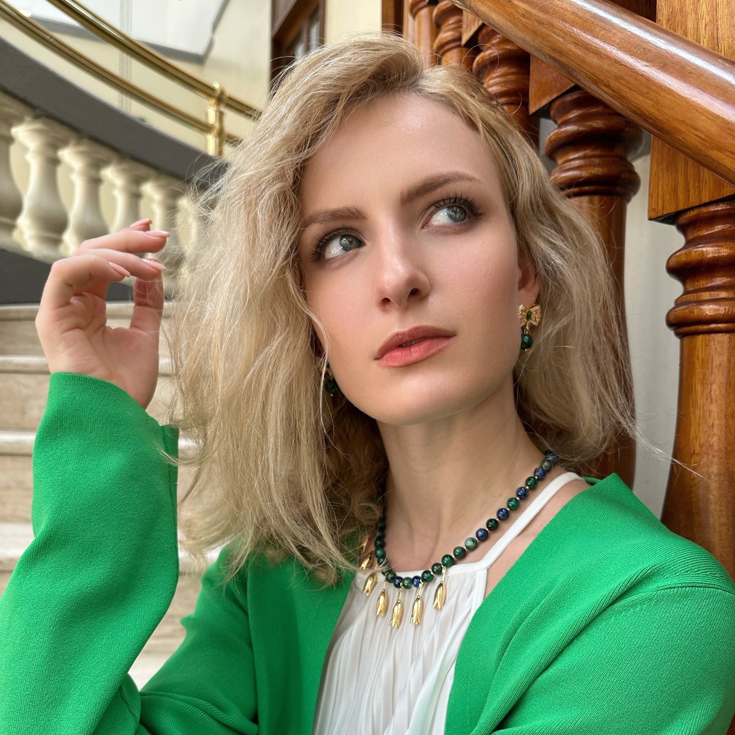 Phoenix Lapis With Flower Pendants Statement Necklace