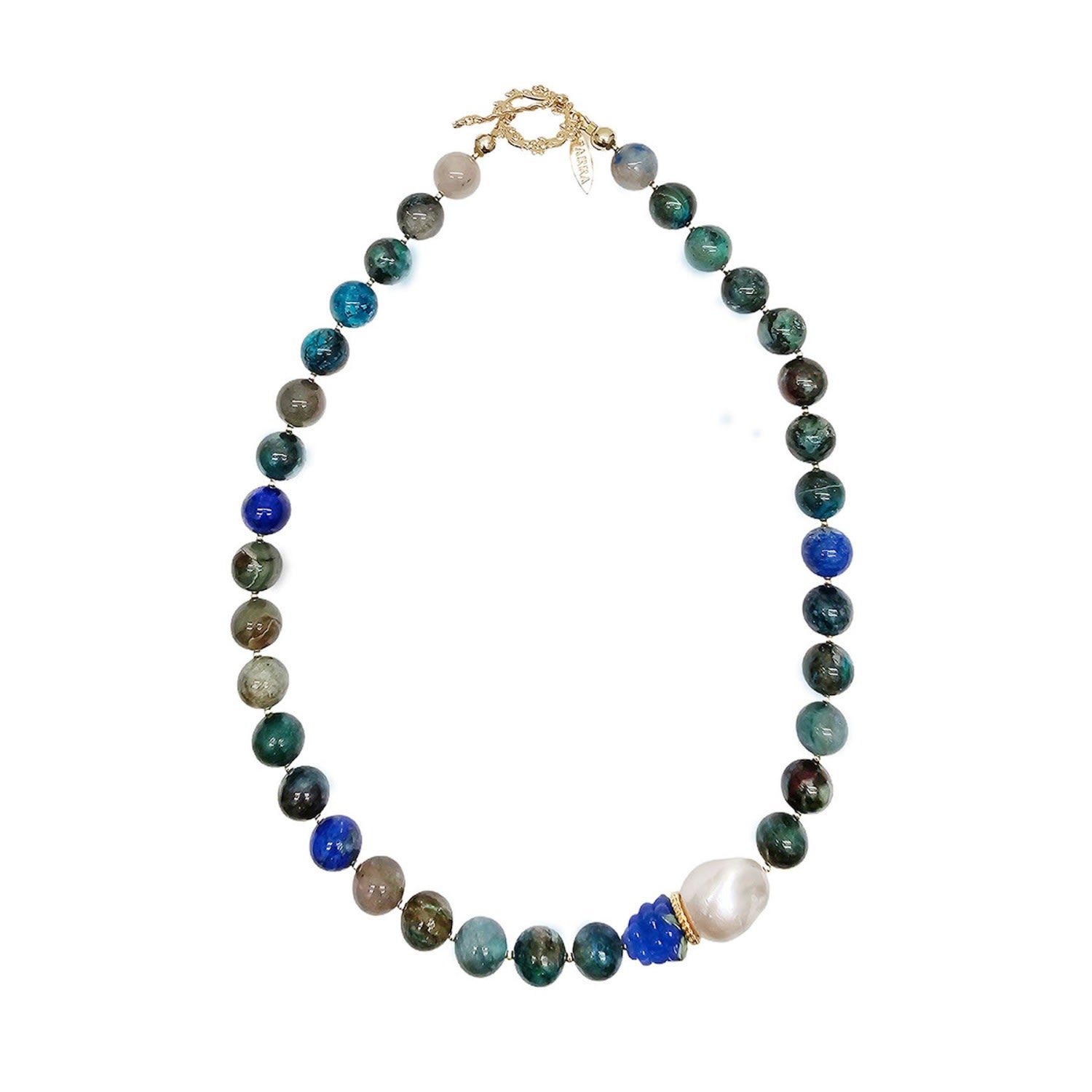 Phoenix Lapis With Baroque Pearl And Blue Raspberry Necklace