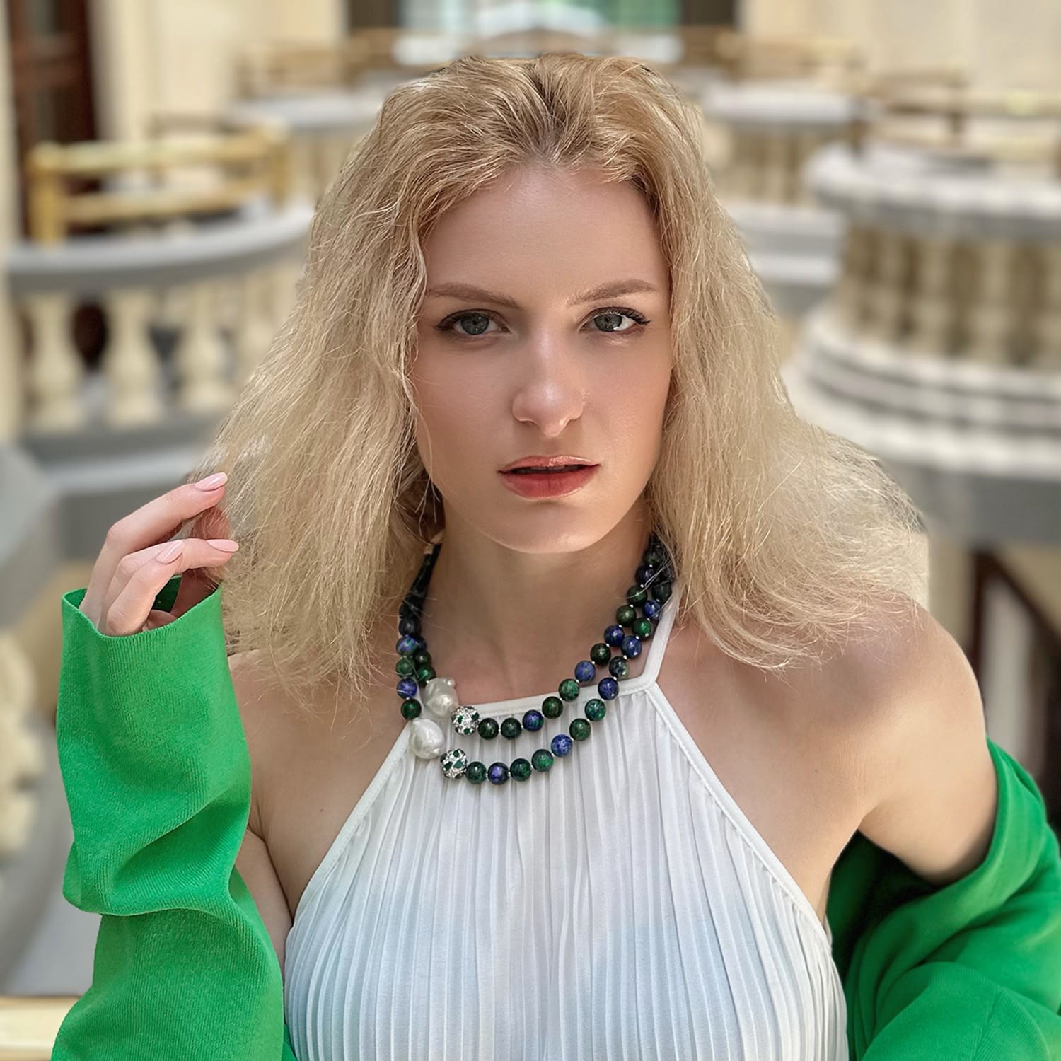 Phoenix Lapis With Baroque Pearls Double Strands Statement Necklace