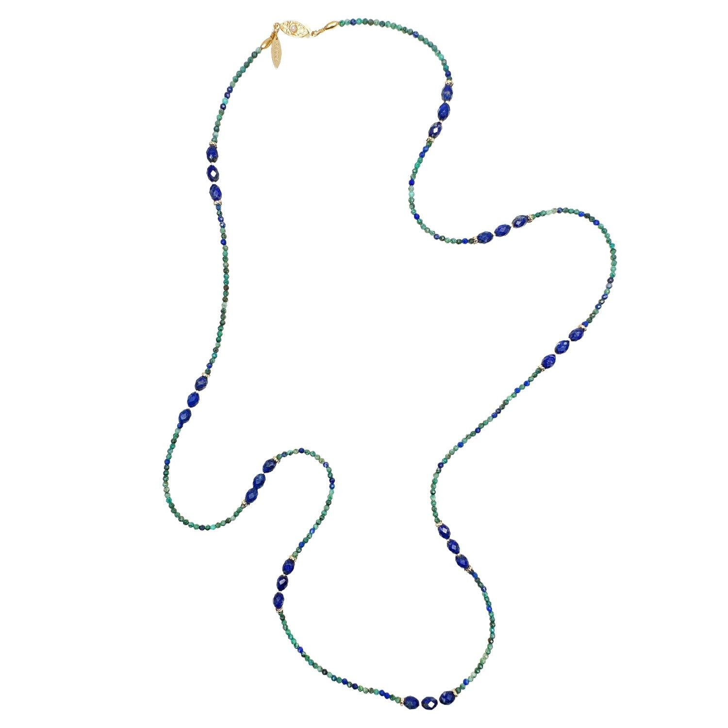 Phoenix Lapis With Blue Lapis Beaded Long Necklace