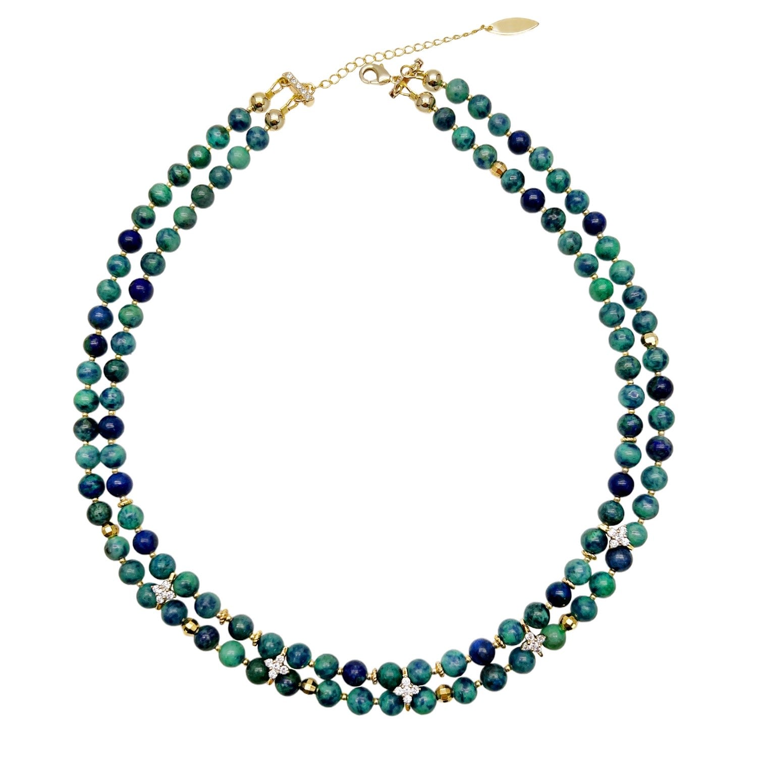 Phoenix Lapis With Zircon Stone Double Layers Collar Necklace