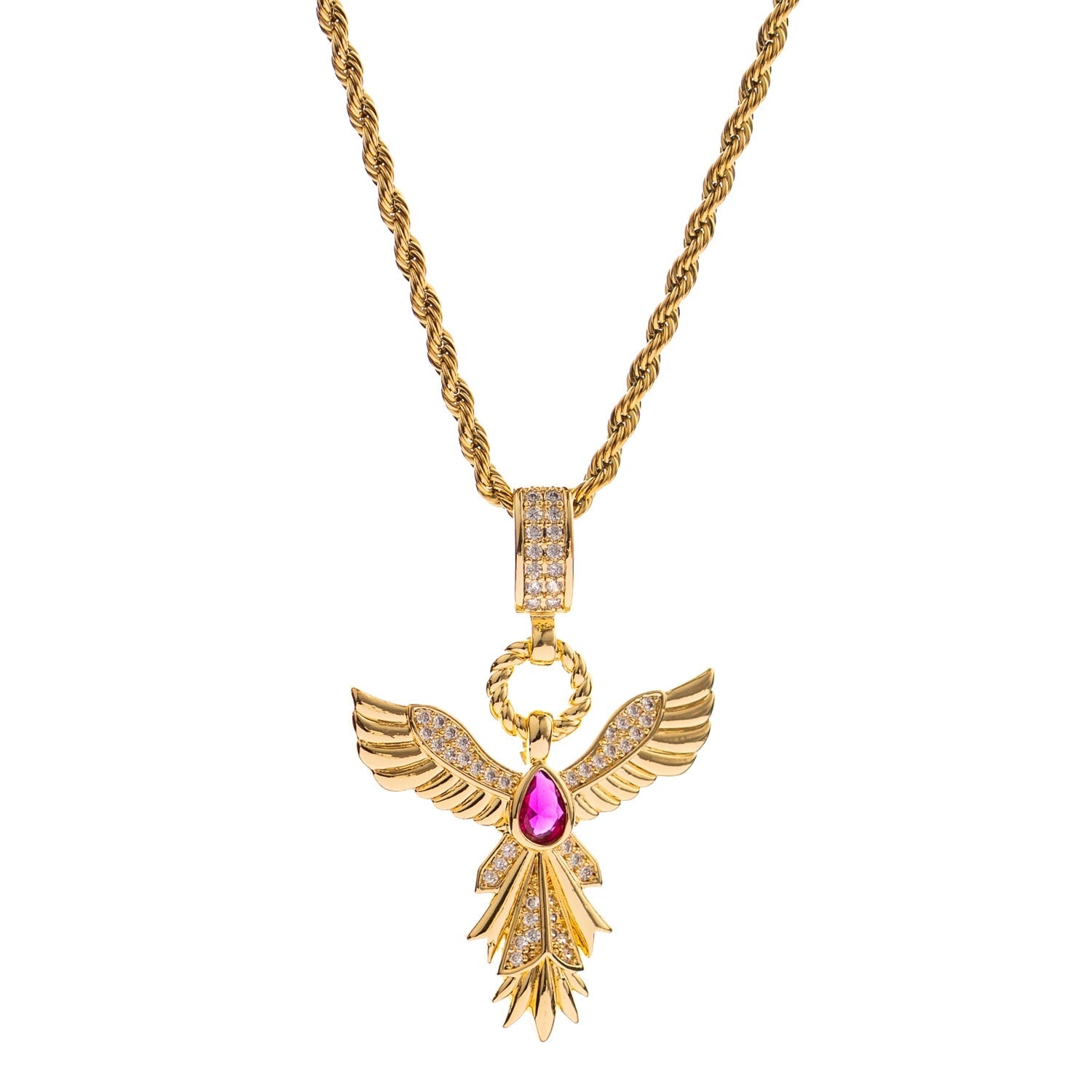 Phoenix Rising Ruby Gold Pendant Necklace - Gold