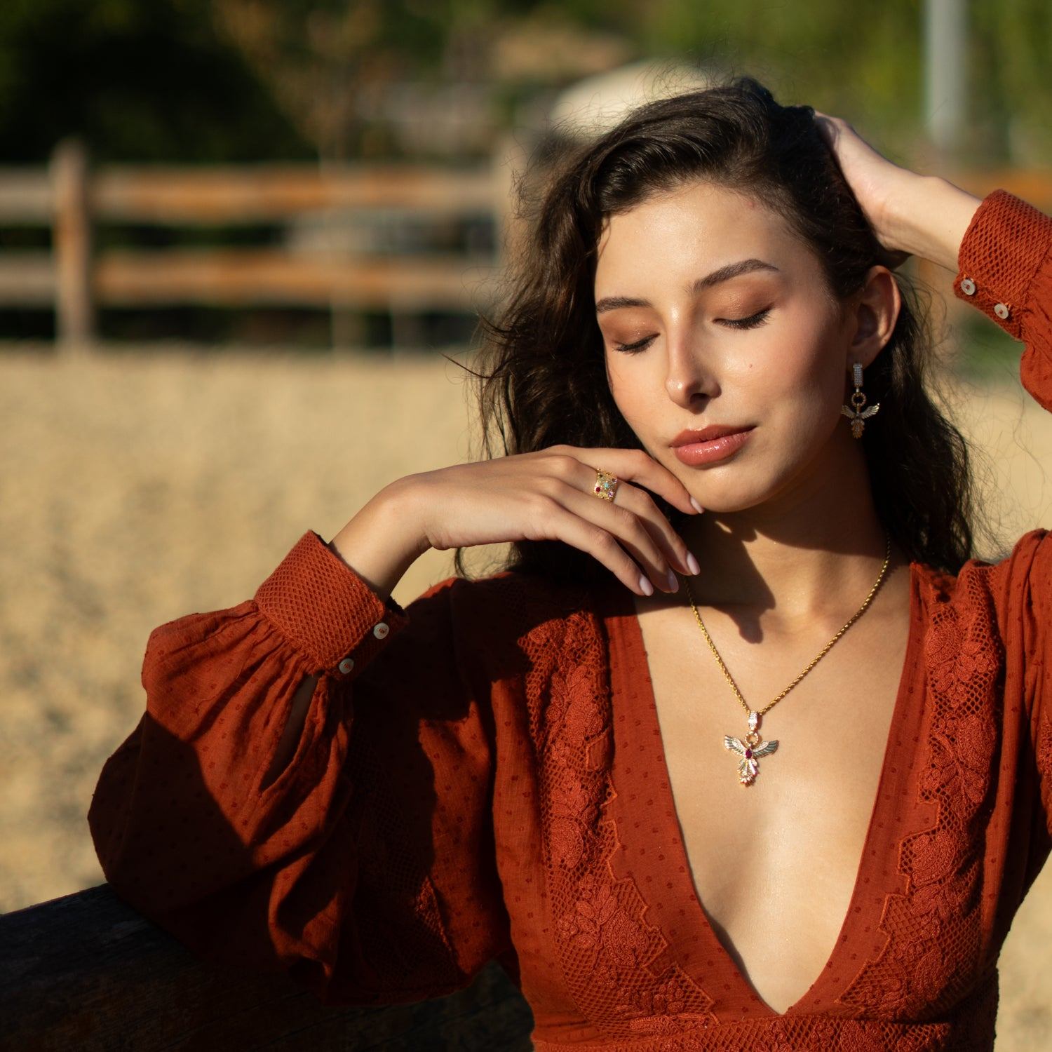 Phoenix Rising Ruby Gold Pendant Necklace - Gold