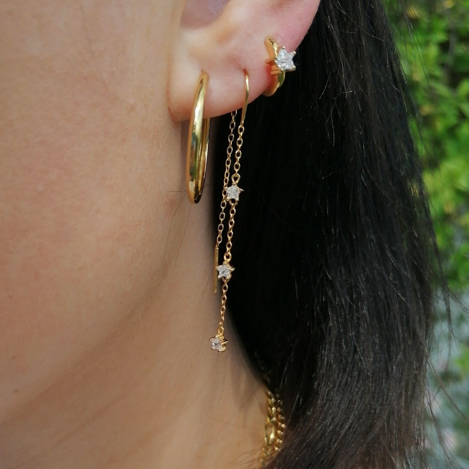 Gold Sparkling Star Threader Earrings