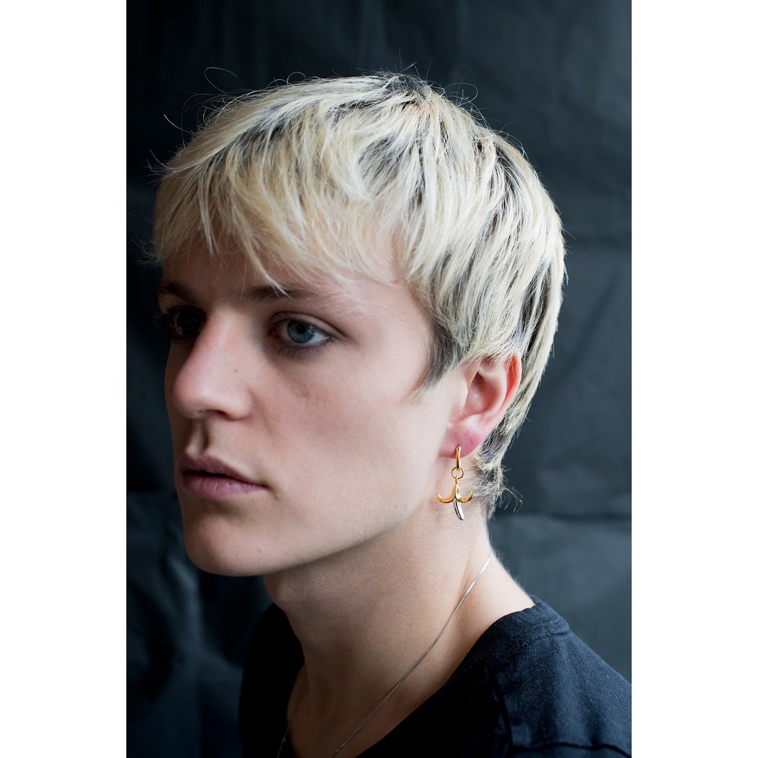 2 Tone 18Kt Gold Plated & Sterling Silver Mini Banana Charm On Gold Hoop