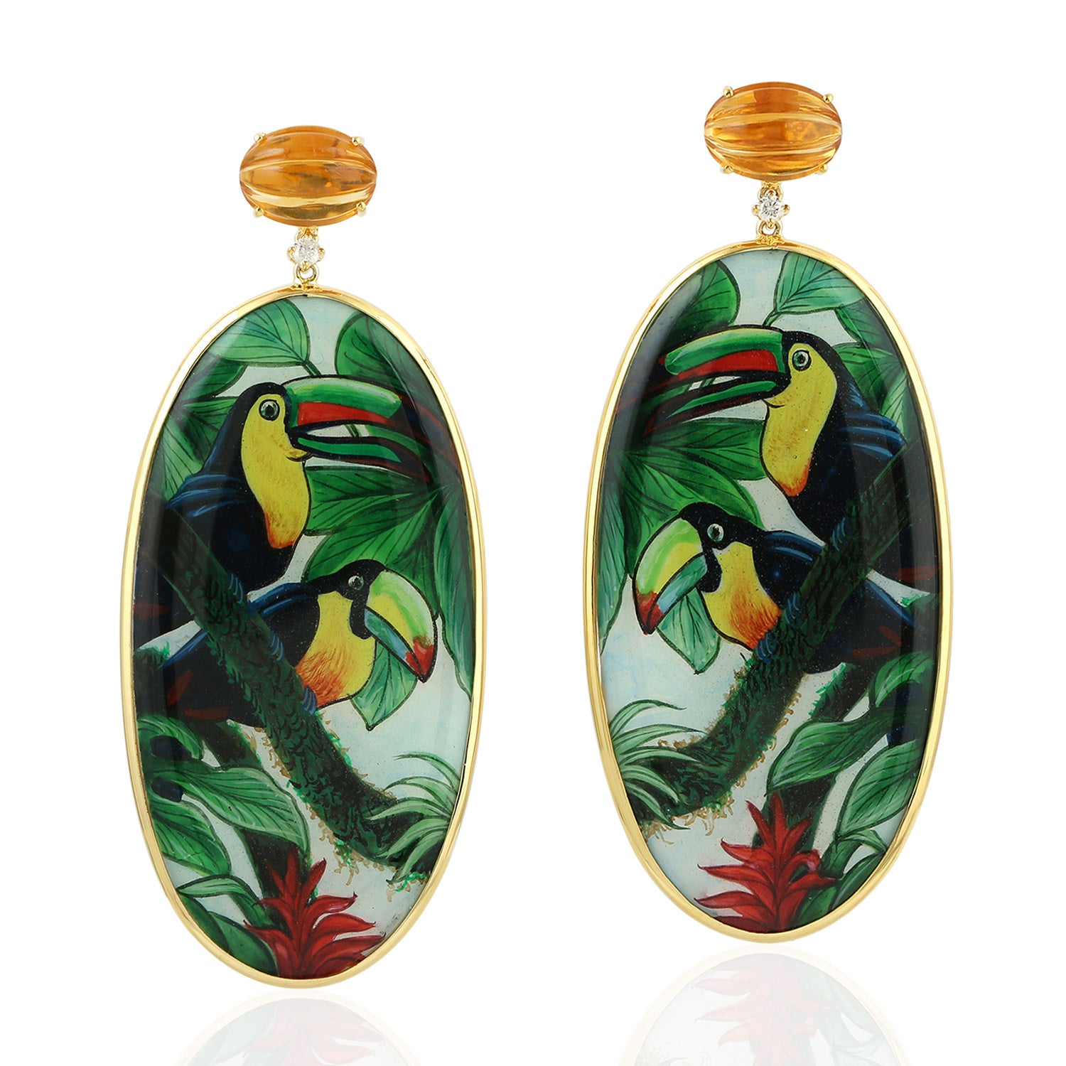 Picture Bakelite & Citrine Prong Diamond Dangle Earrings In Gold