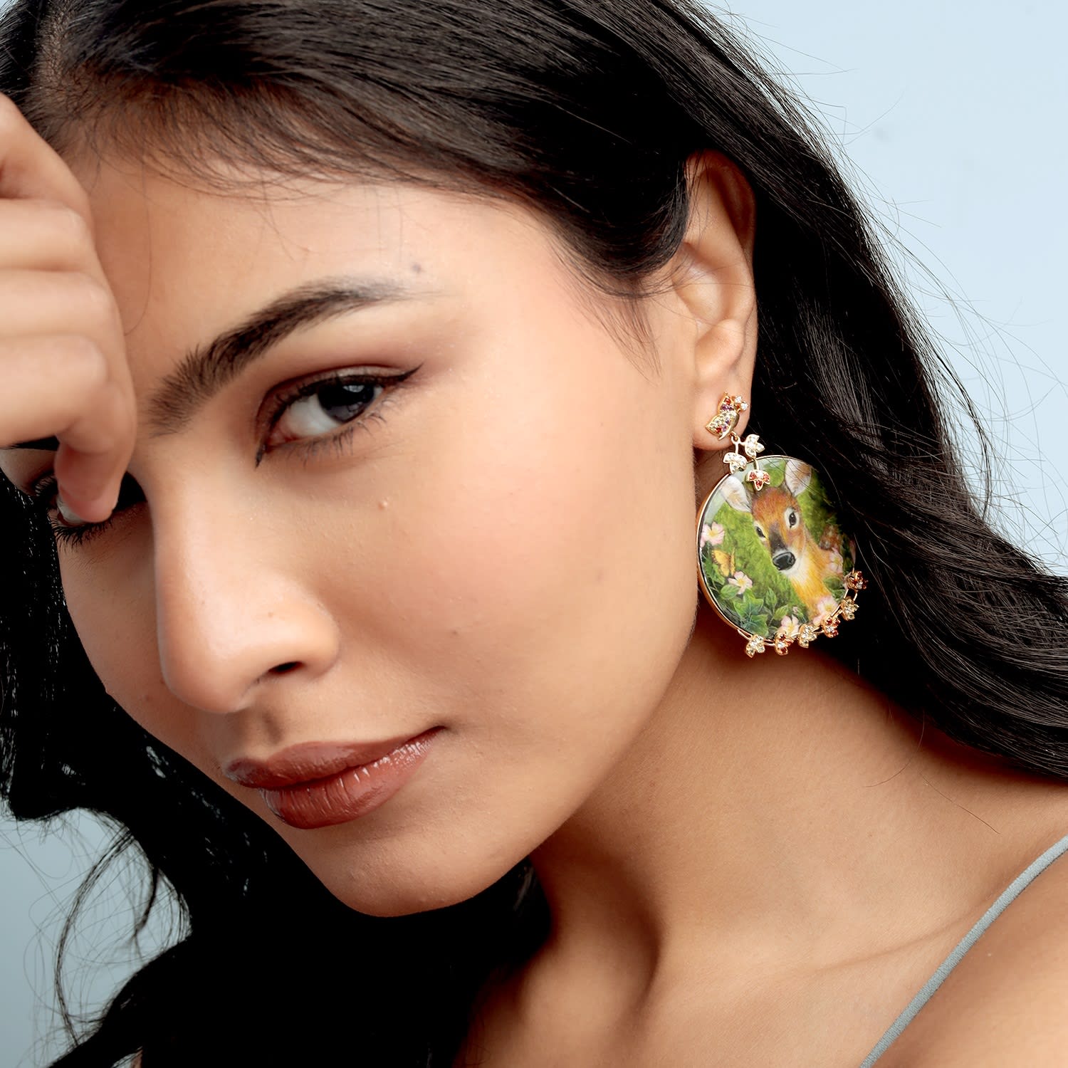 Bakelite Pave Garnet & Peridot Multi Gemstone Enamel Dangle Earrings In Gold