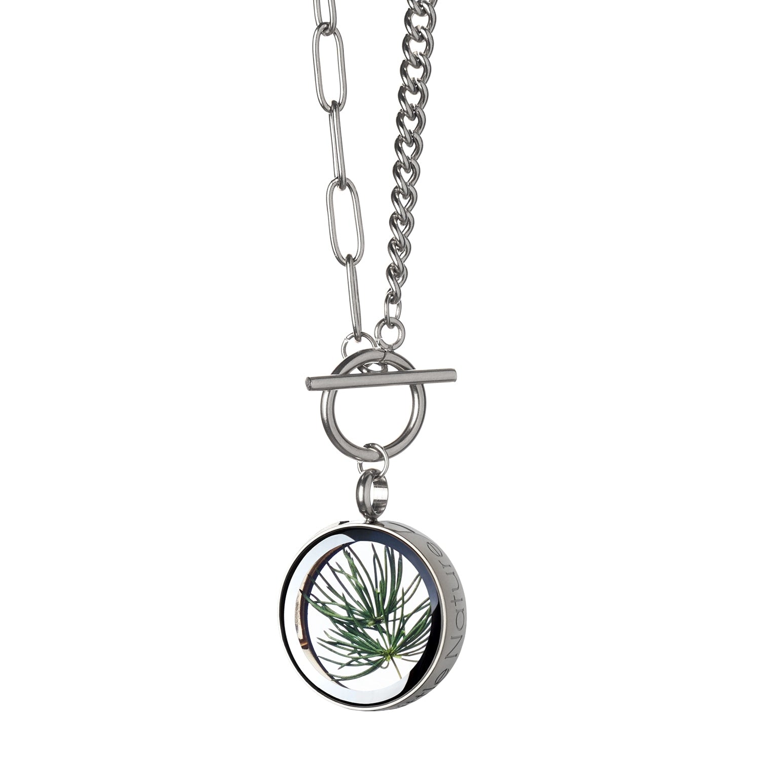 Handcrafted Pine Needles Charm Necklace - Nature Jewelry -Toggle Necklace -Birthstone Green Necklace