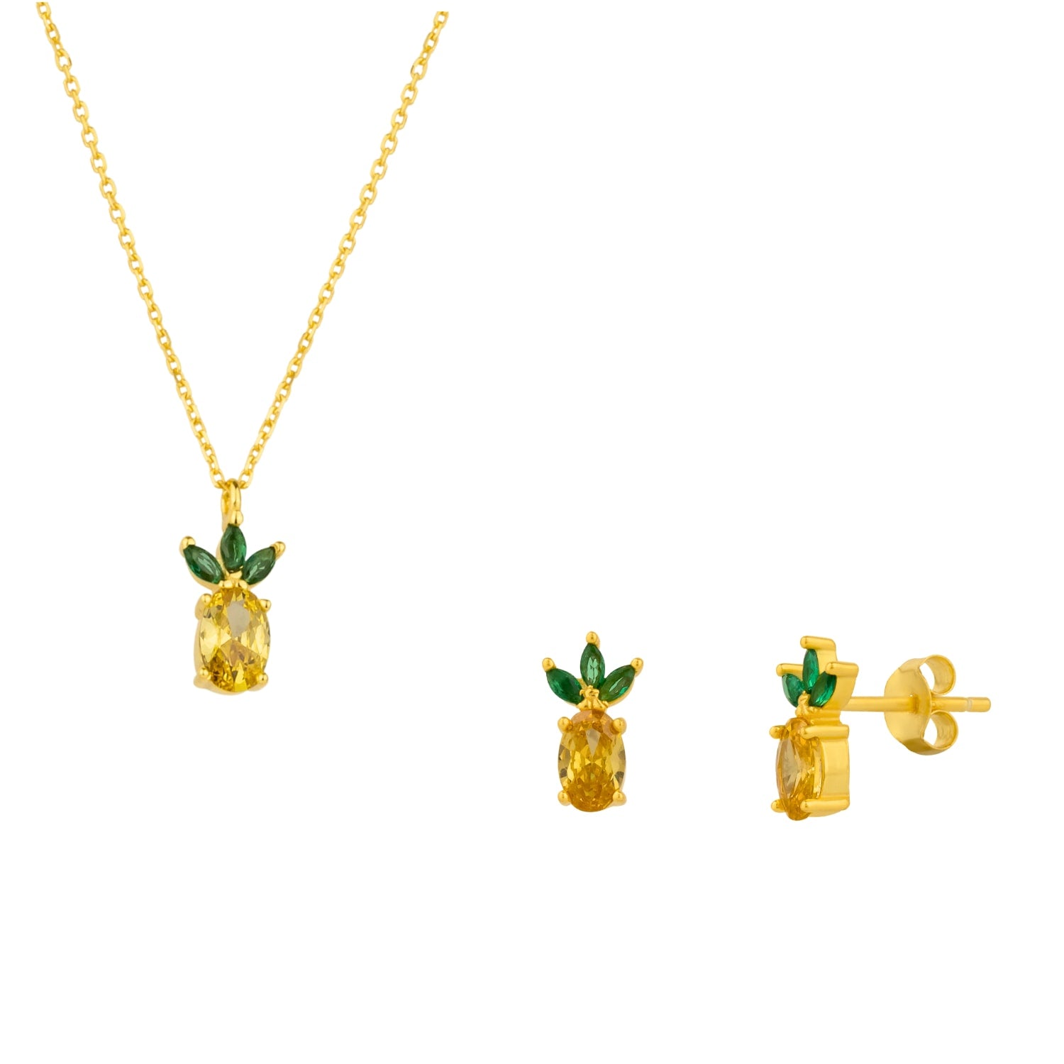 Pineapple Sterling Silver Necklace & Earring Set