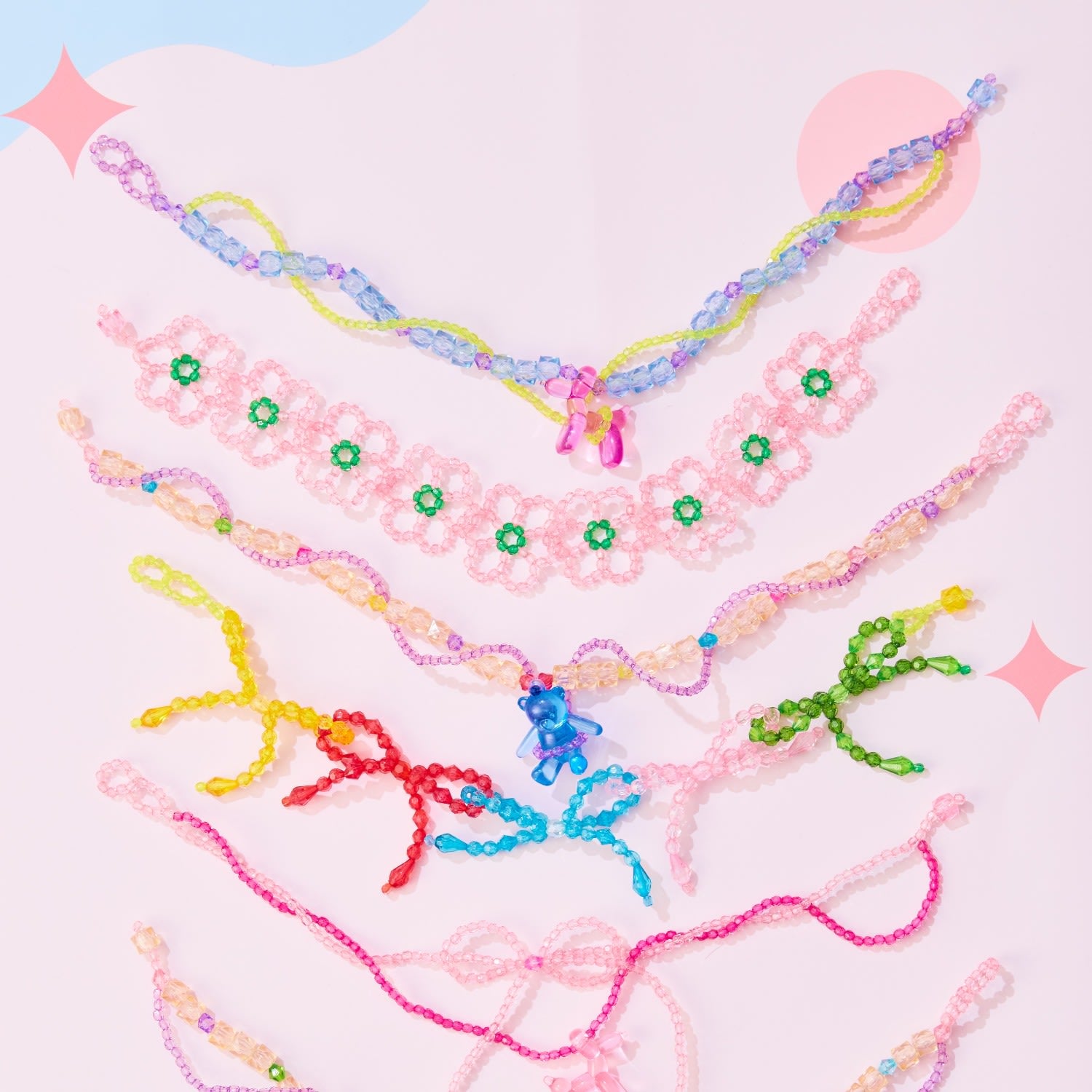 Pink Blossom Flat Open Flower Bead Necklace