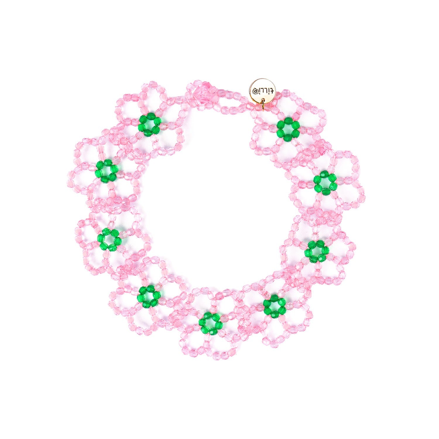 Pink Blossom Flat Open Flower Bead Necklace