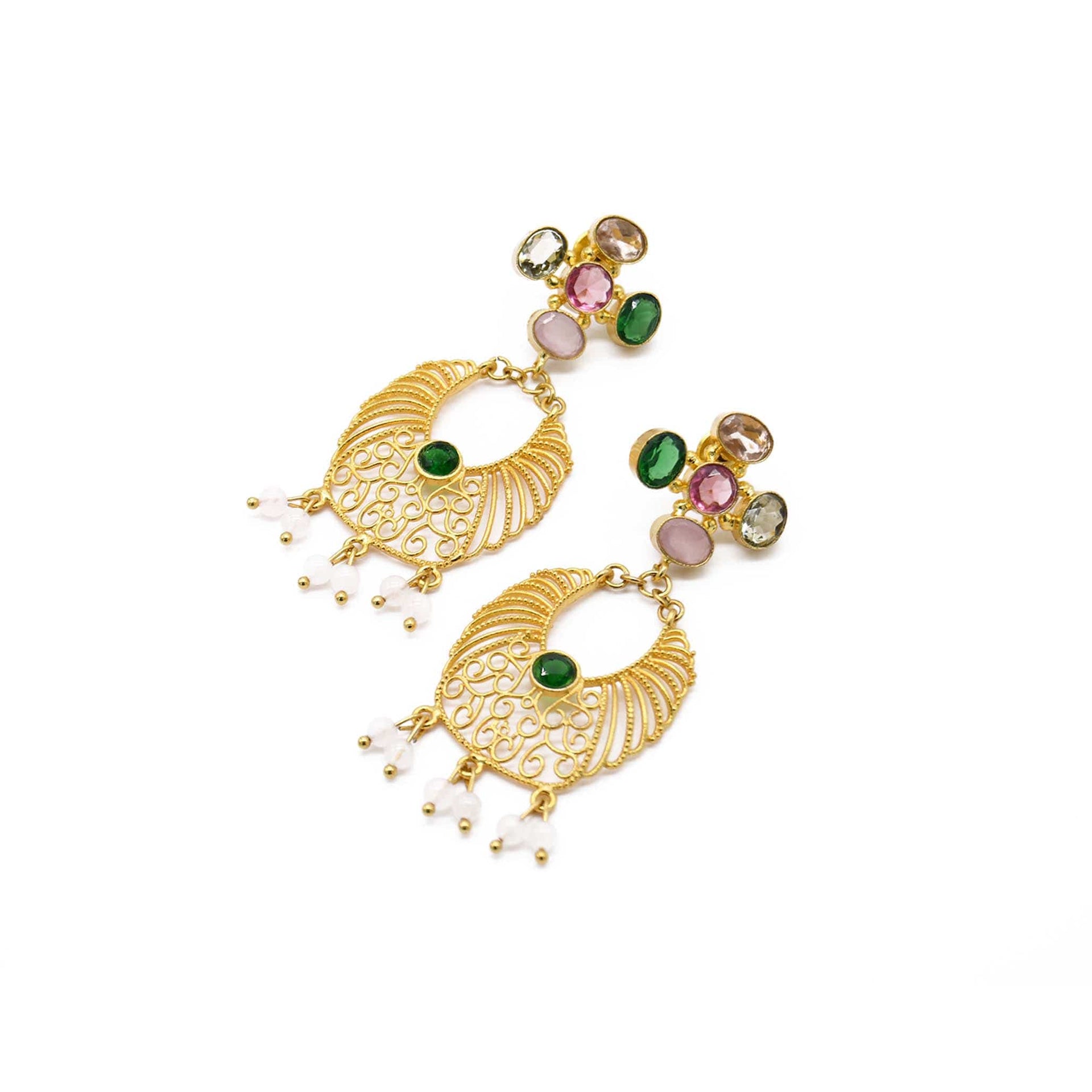 Pink Chalcedony, Rose & Green Quartz Handmade Drop Earring