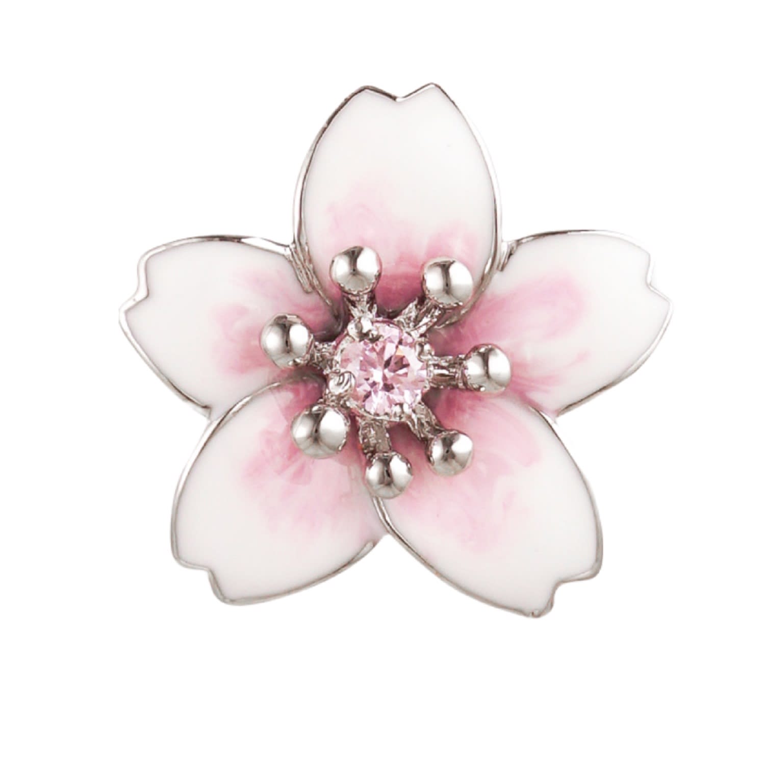 Zirconia & Enamel Flower Earrings, Series Sakura
