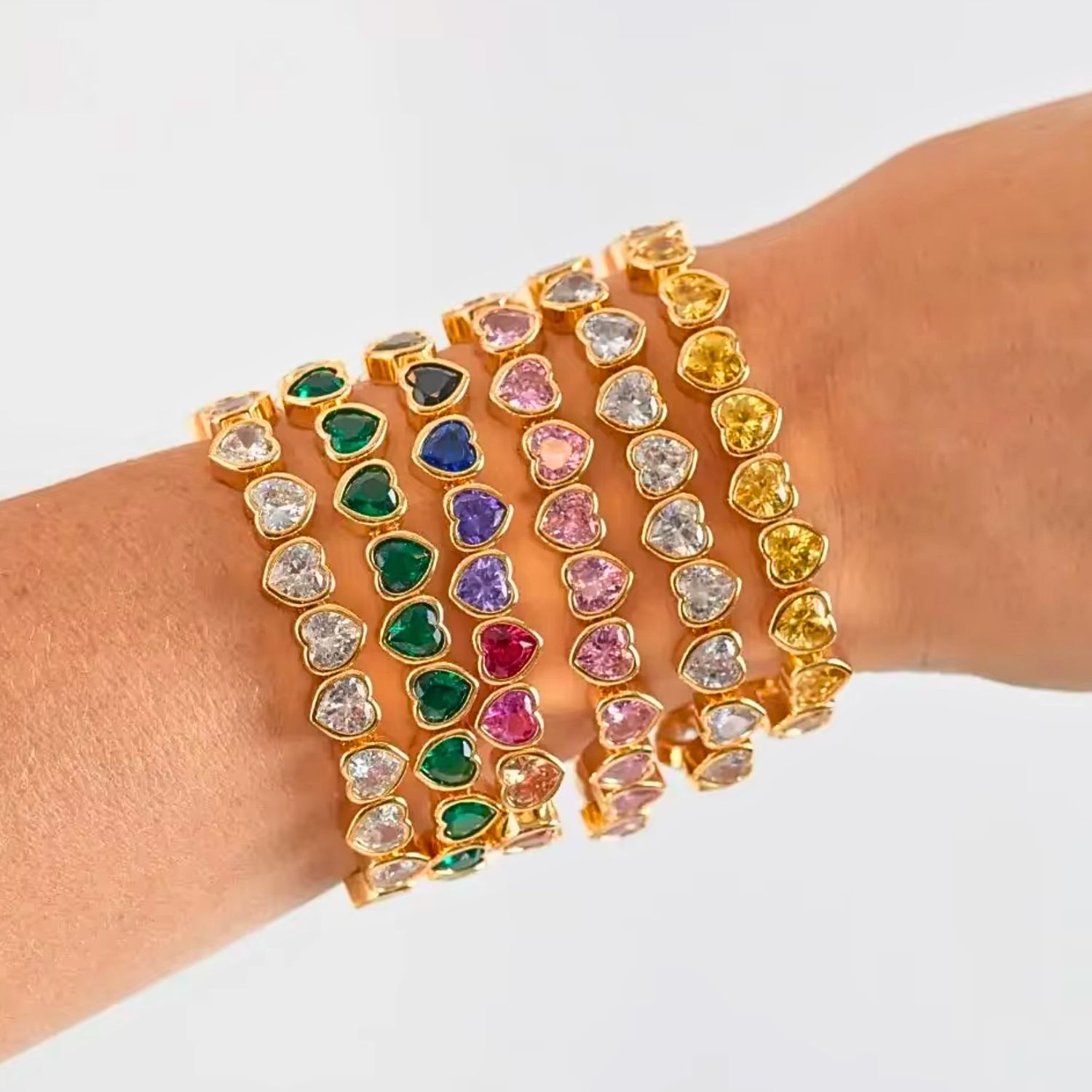 Rainbow Hearts Cubic Zirconia Stretch Tennis Bracelet