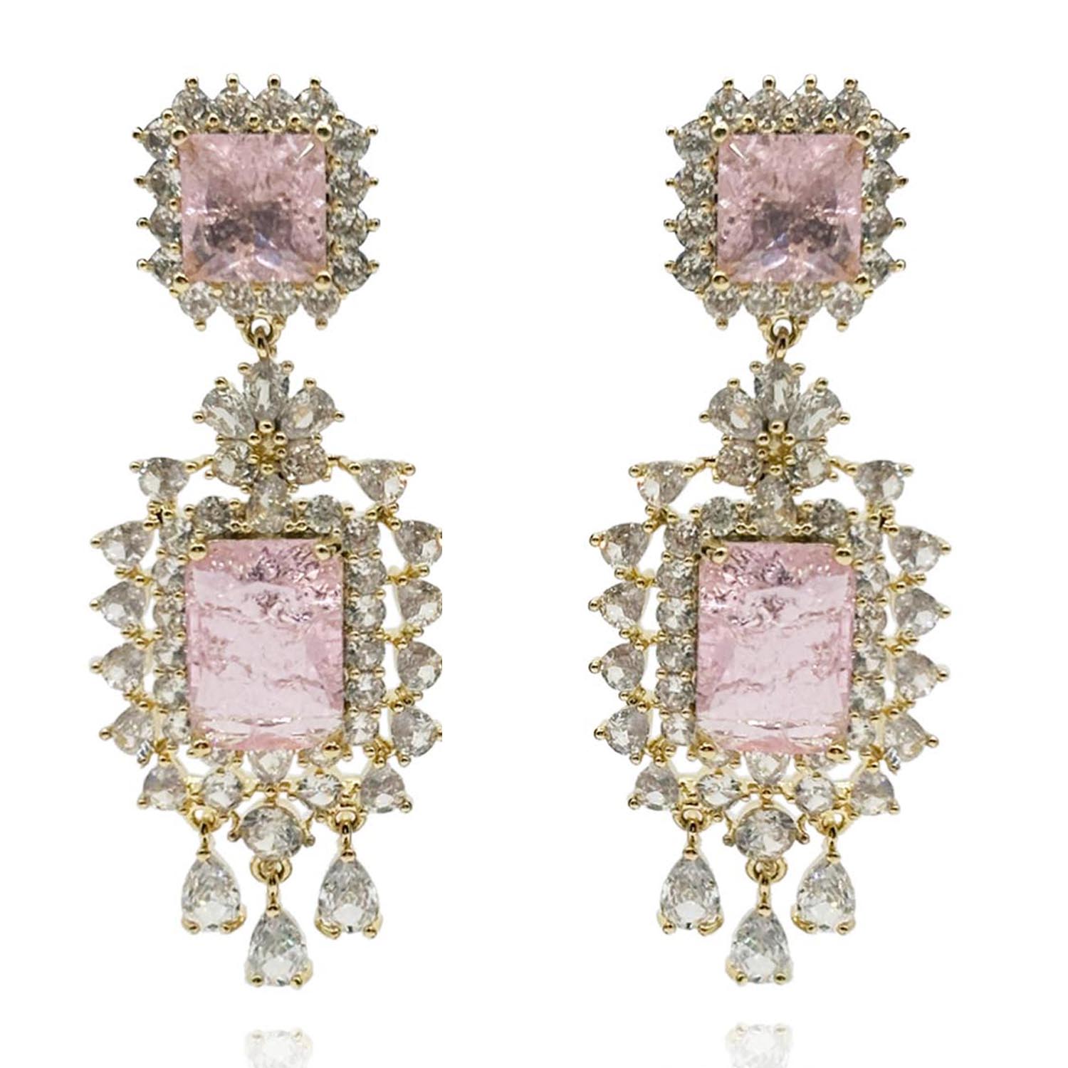 Pink Diamond Crystal Drop Clip-On Earrings