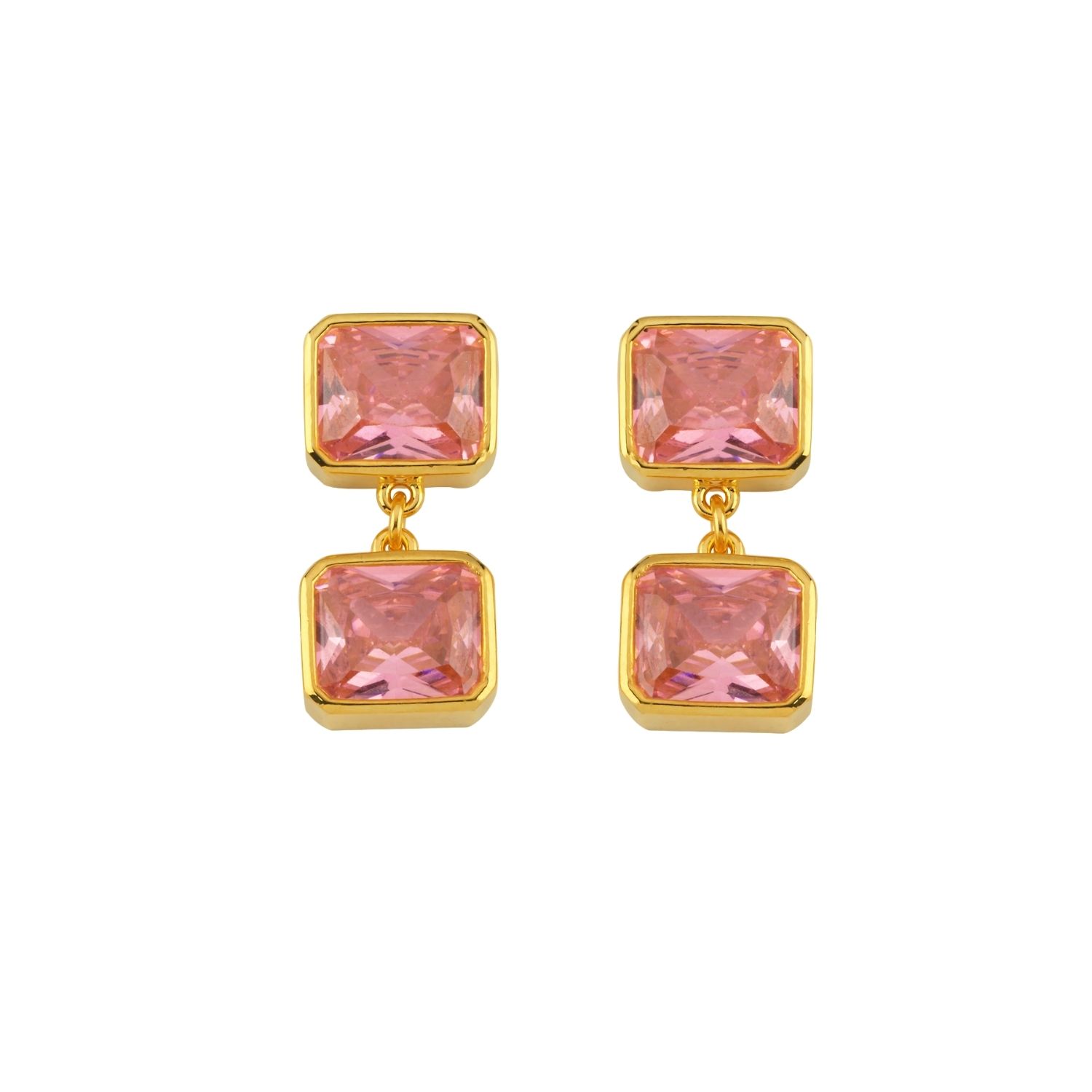 Pink Double Crystal Stone Dangle Earrings