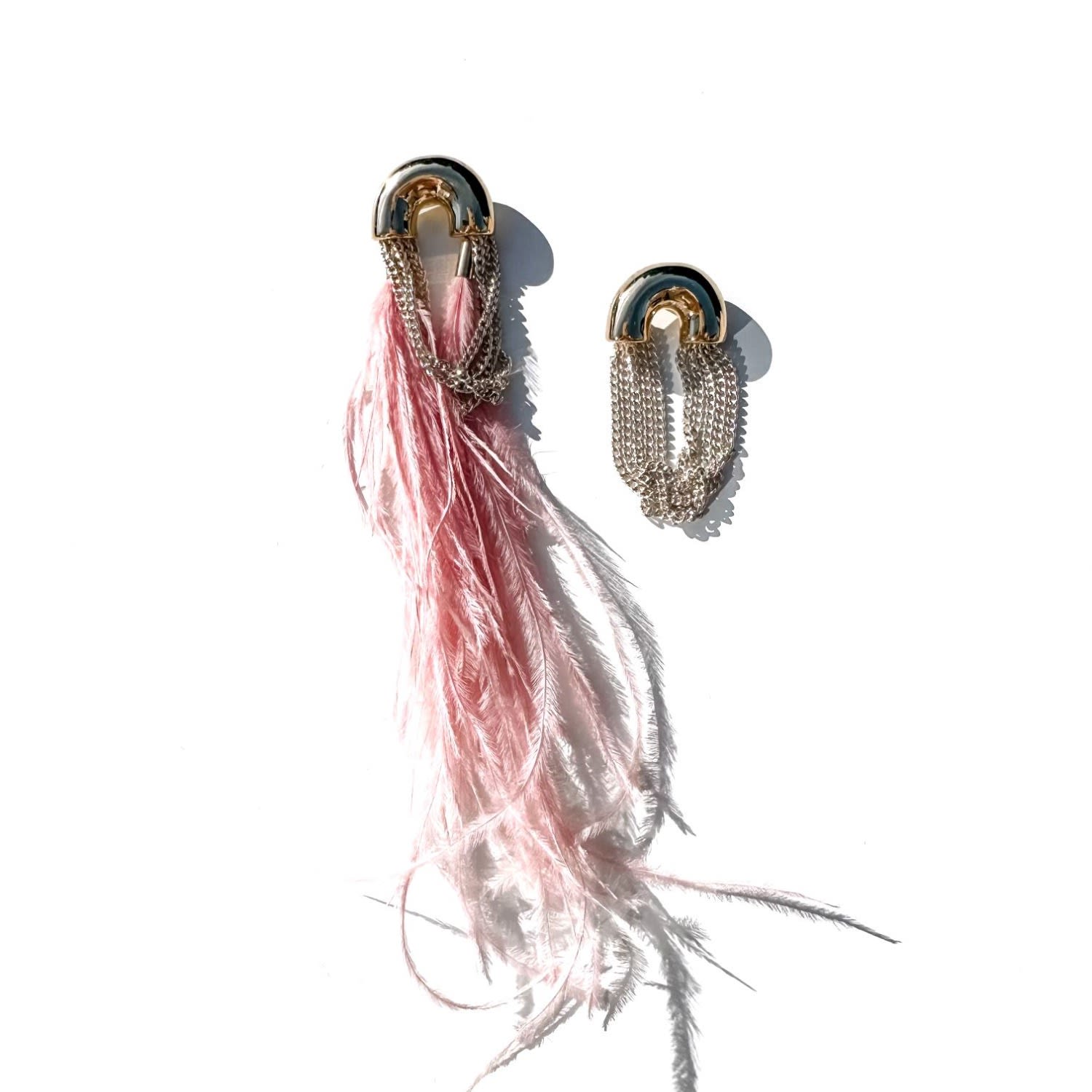 Pink Feather Chain Mismatch Earrings