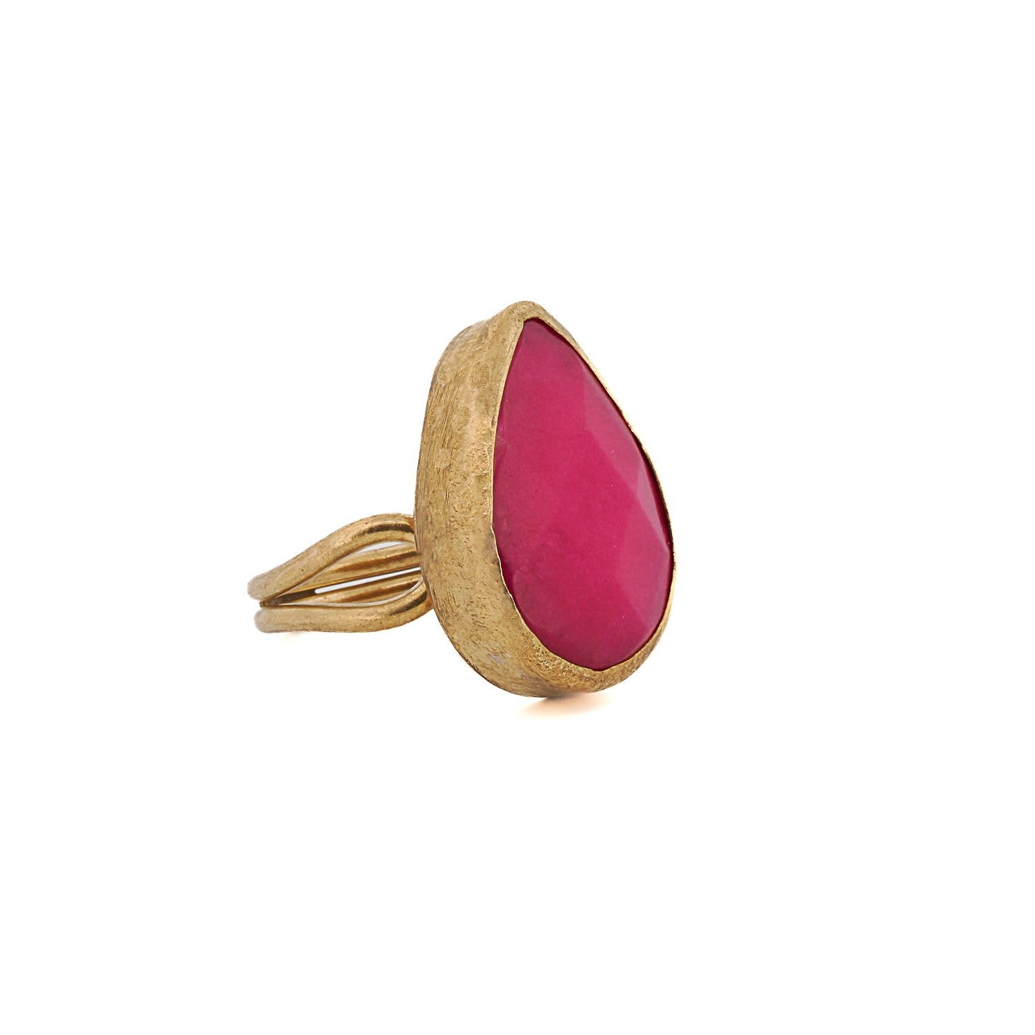 Pink Gemstone Gold Pear Ring - Pink