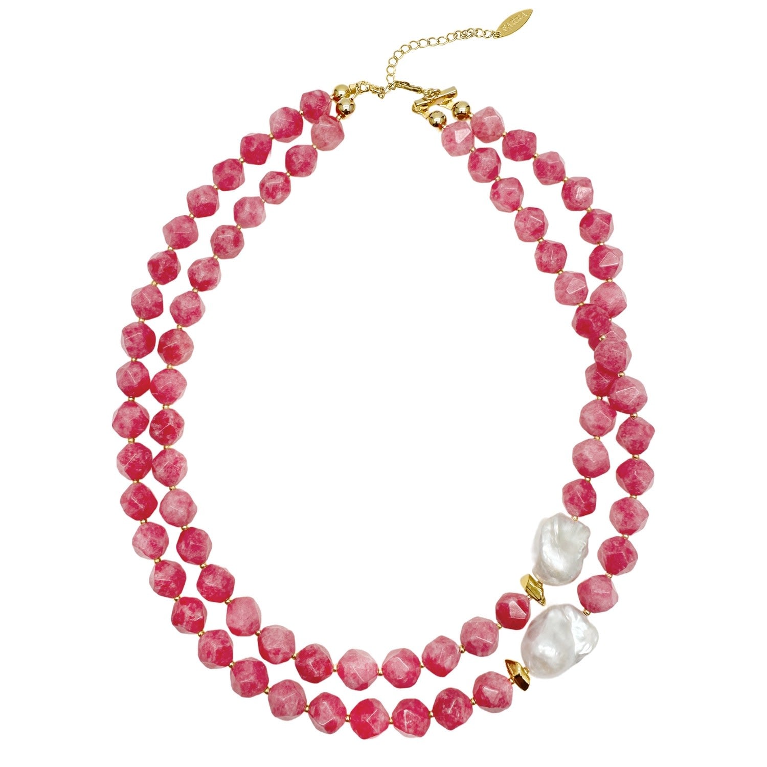 Pink Gemstone With Baroque Pearls Double Layers Necklace