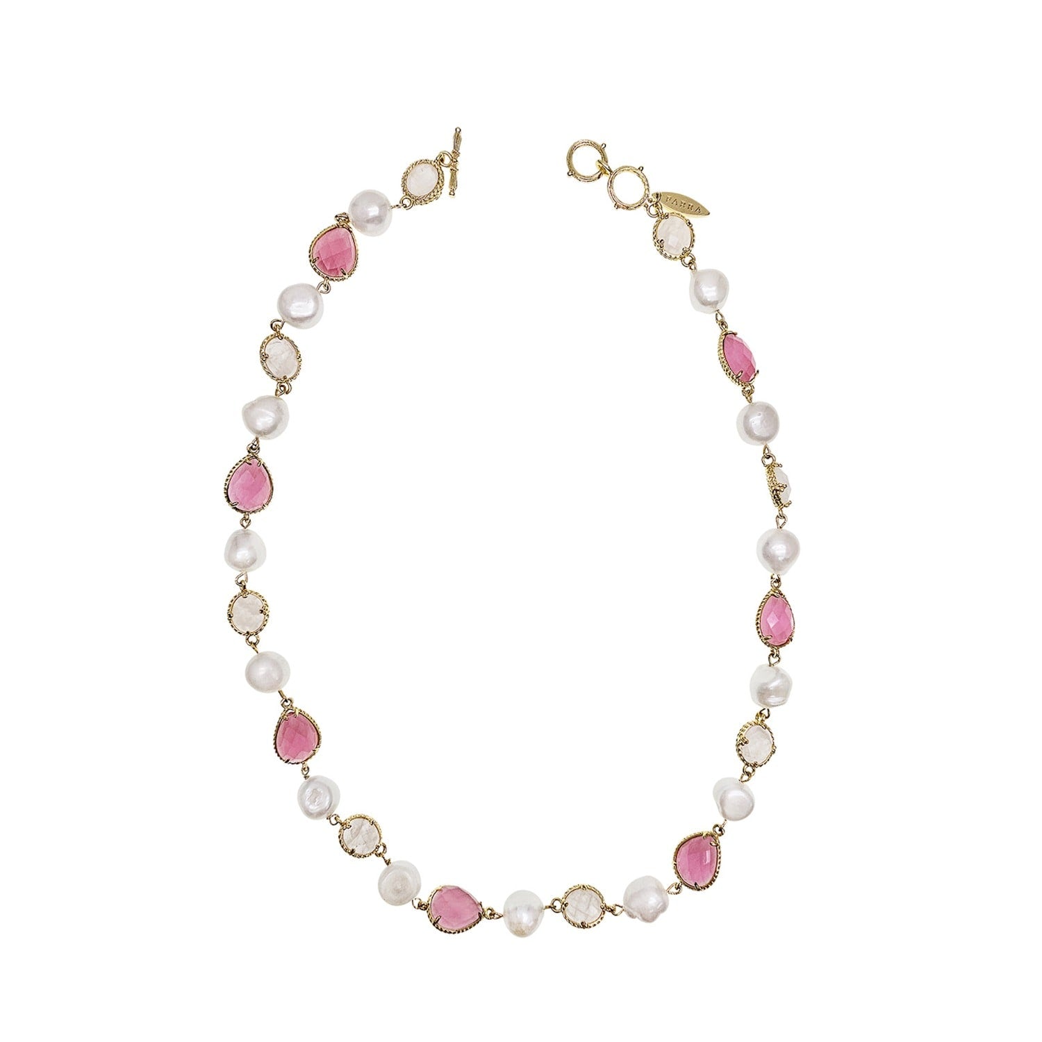 Pink Gemstone With Freshwater Pearls Elegant Necklace
