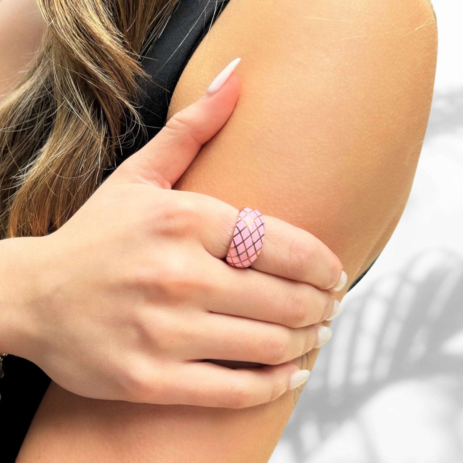 Pink & Gold Adjustable Fashion Ring - Pink