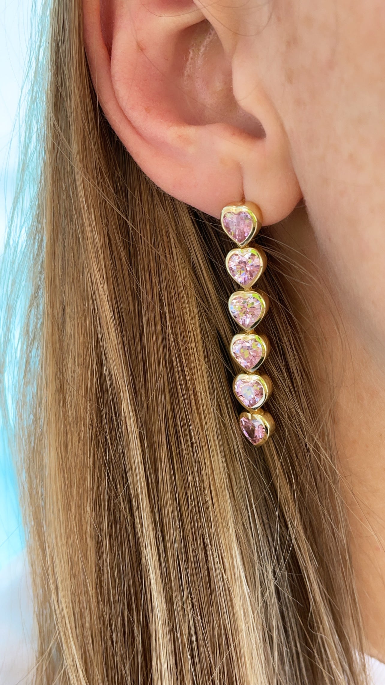 Heart Drop Earrings - Pink