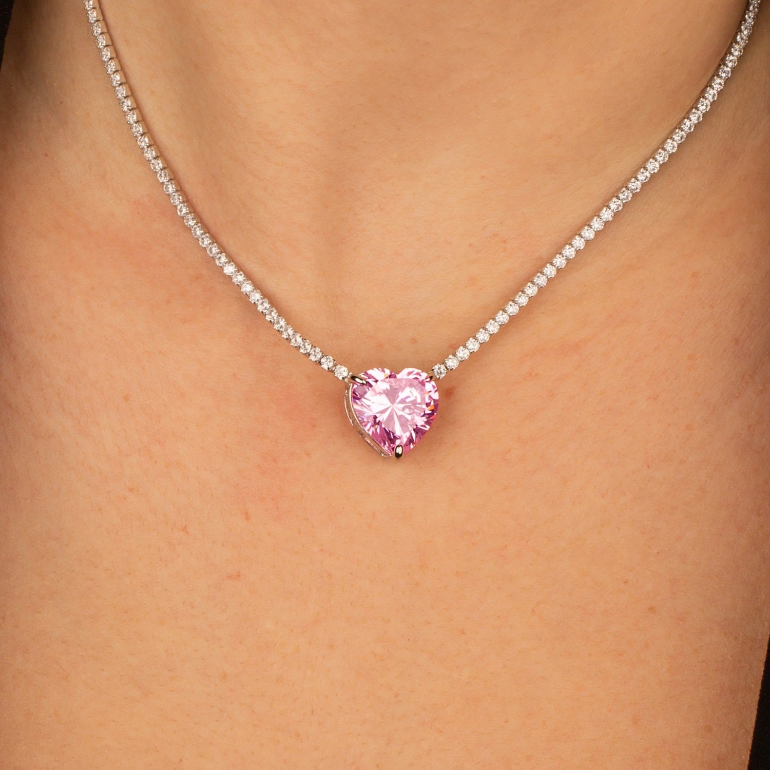 Pink Heart Tennis Choker Necklace