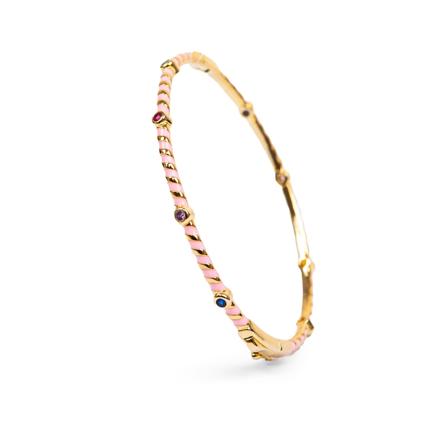 Pink Multicolor Enamel Bracelet - Gold