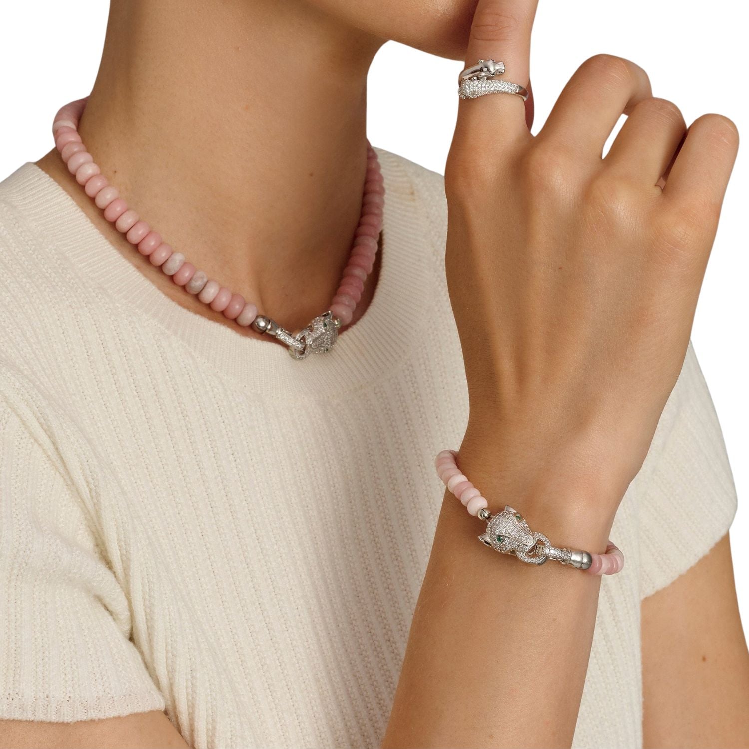 Pink Opal Bracelet With Panther Head