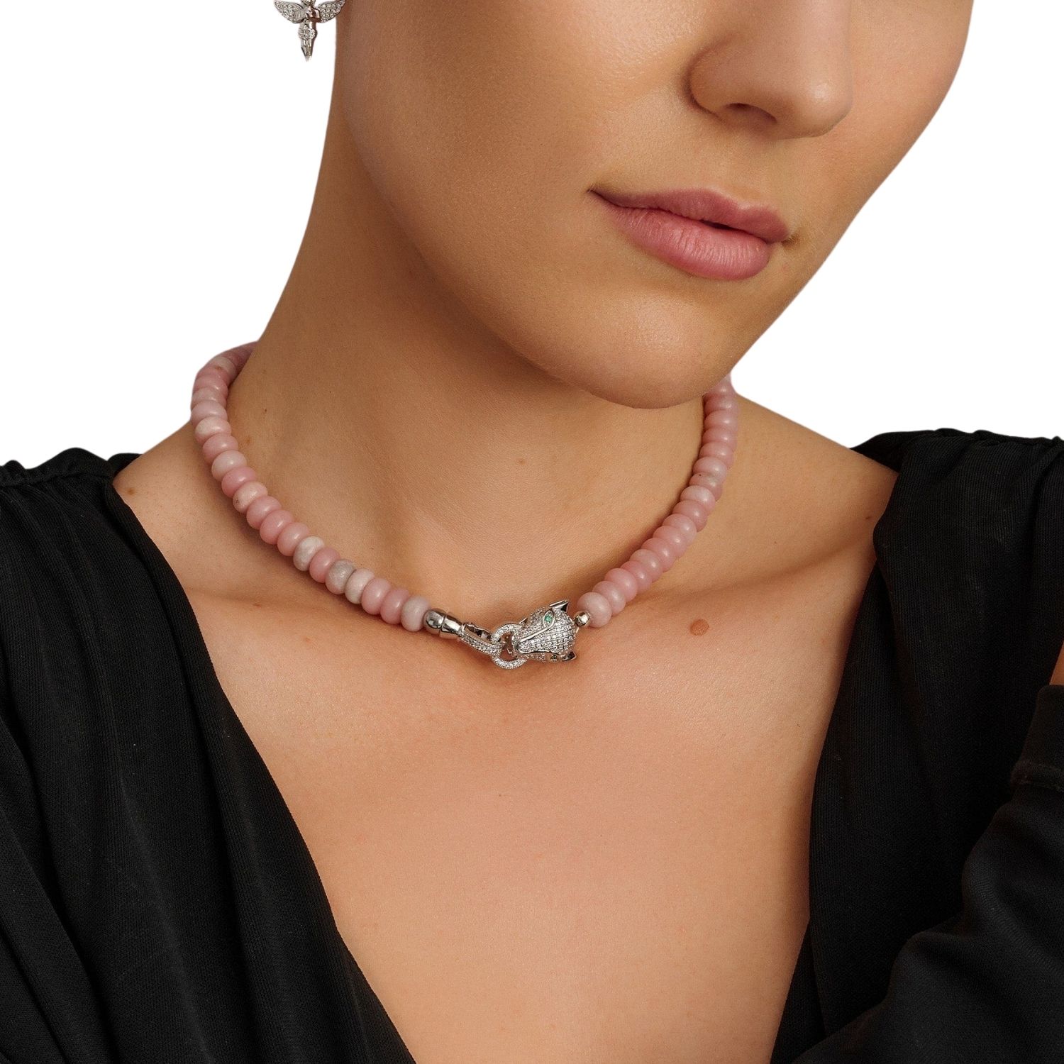 Pink Opal Choker With Panther Head