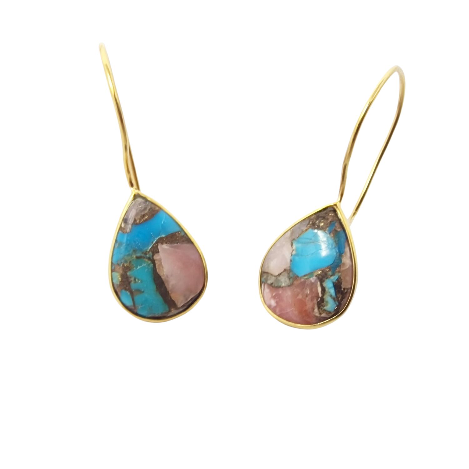 Pink Opal Turquoise Gold Vermeil Wire Drop Gemstone Crystal Earrings