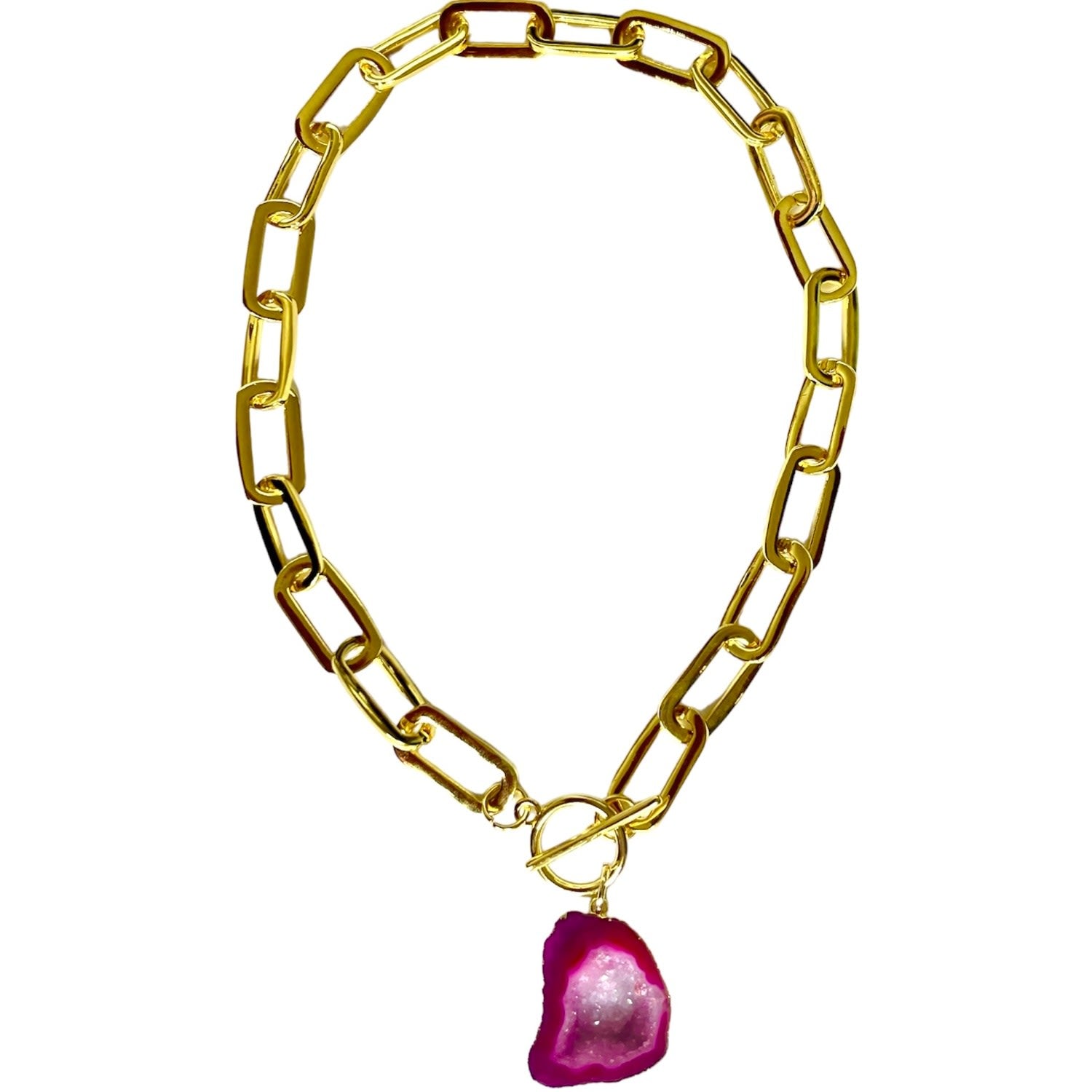 Pink Oval Chain T-Bar Necklace