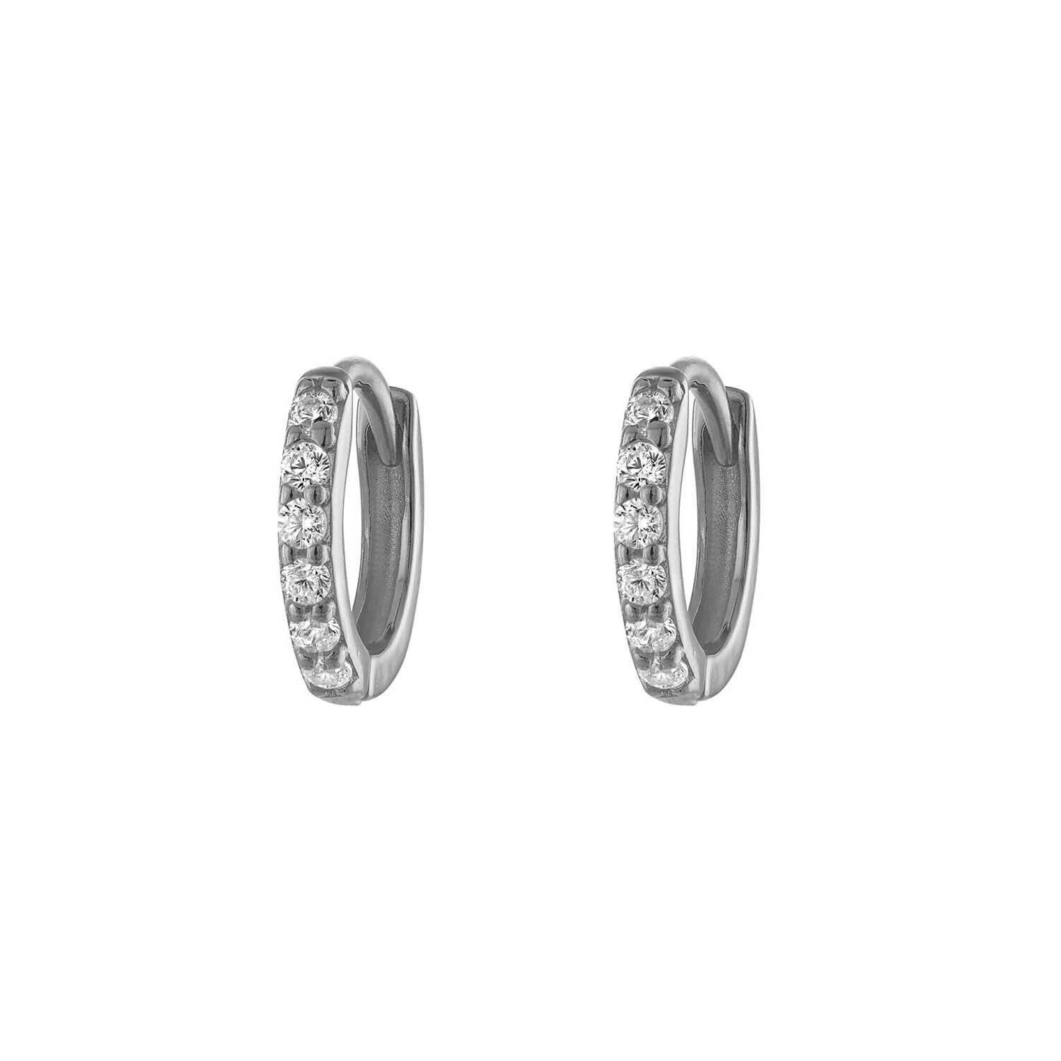 Seven Mm Silver Pave Hoop Earring