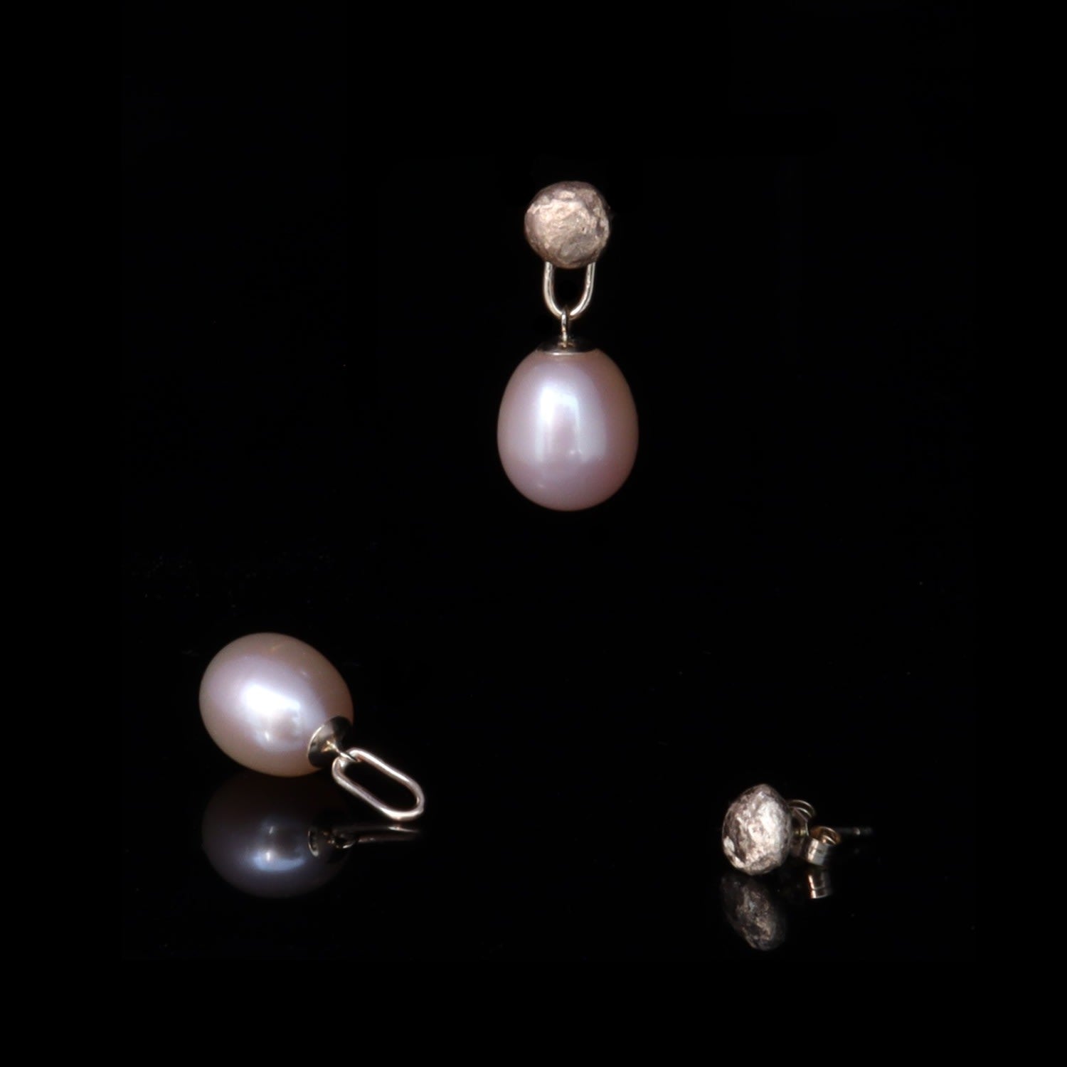 Pink Pearl Drop Detachable Gold Earrings