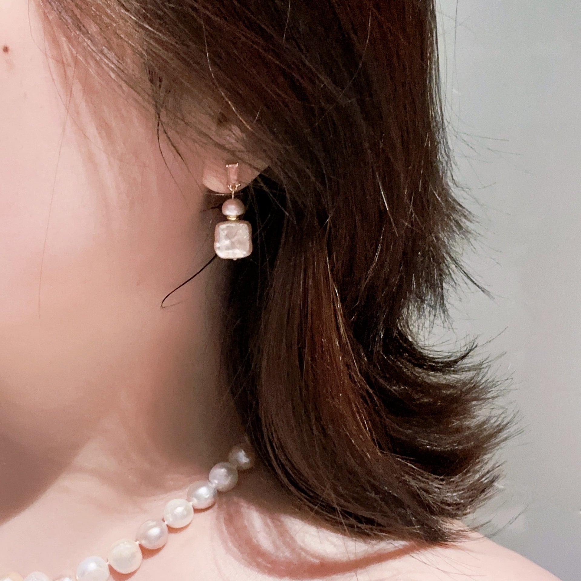 Pink Perfume Bottle Pearl Drop Earrings