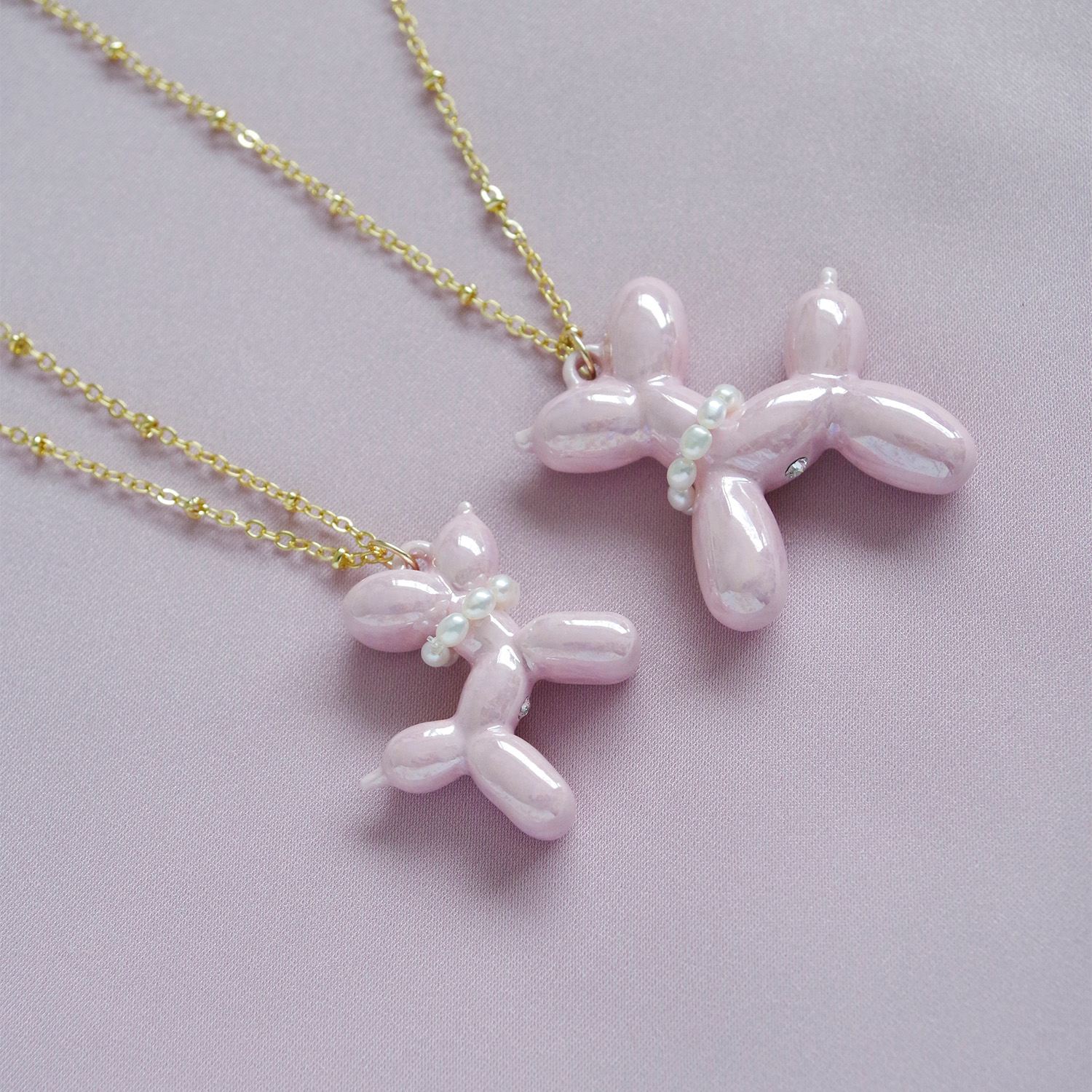 Pink Porcelain Balloon Doggie Necklace