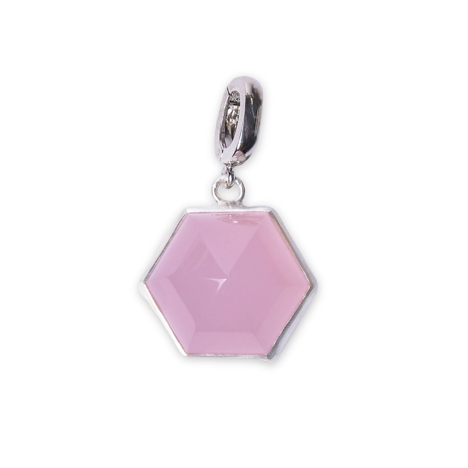 Pink Quartz Dome Silver Charm Clip-On Pendant